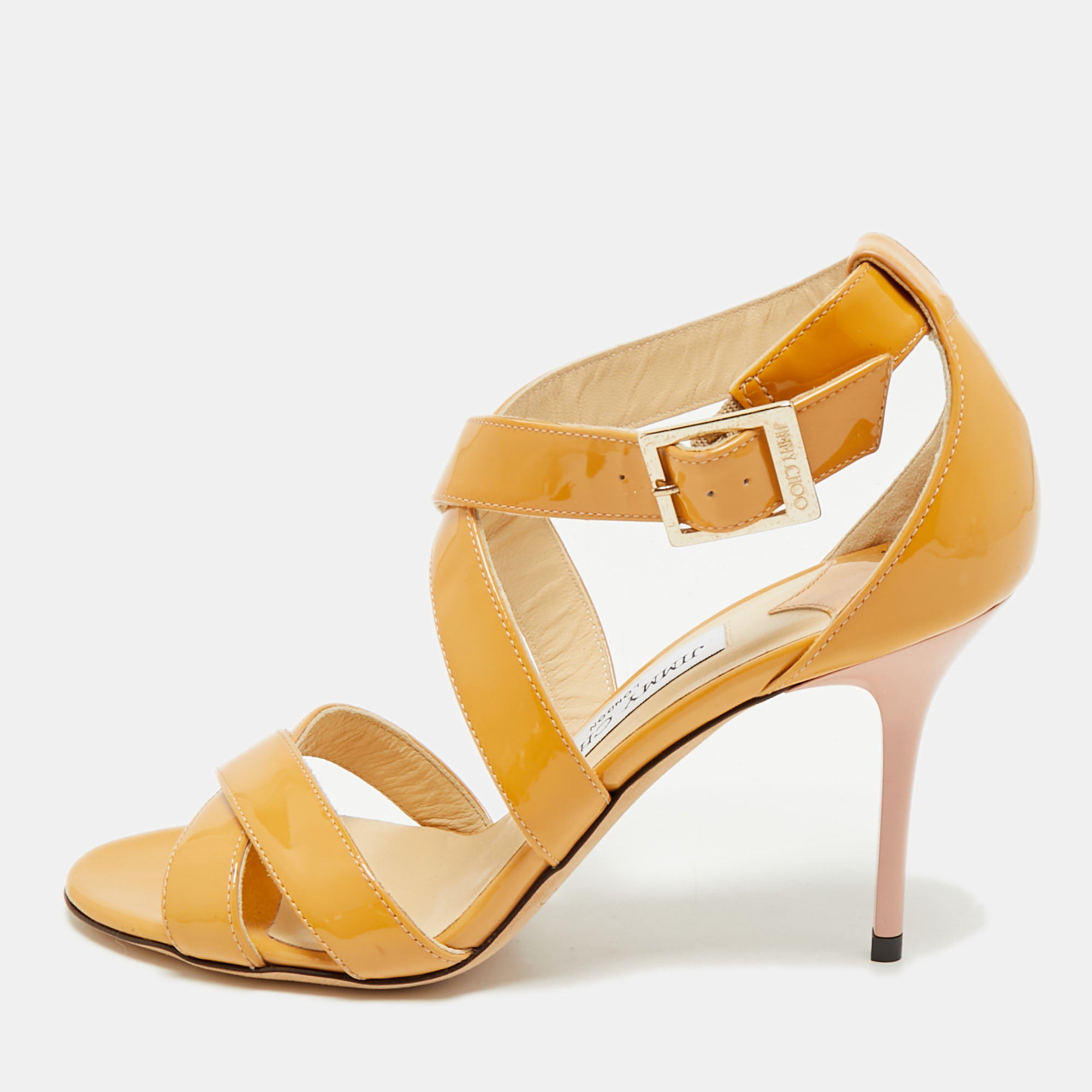 

Jimmy Choo Brown Patent Leather Ankle Strap Sandals Size