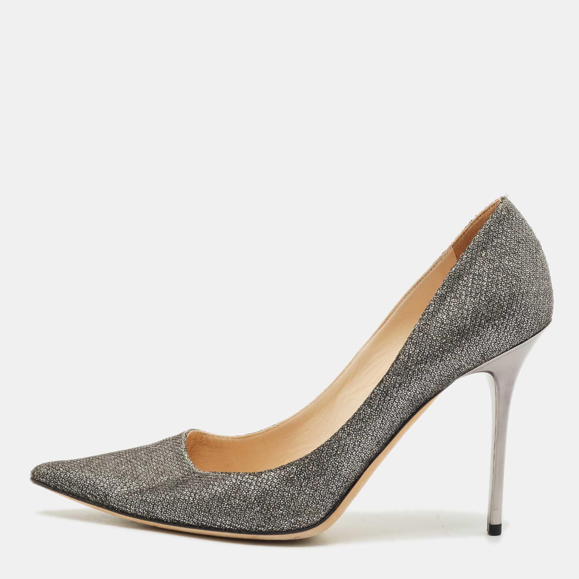 

Jimmy Choo Silver Metallic Lurex Fabric Romy Pointed Toe Pumps Size