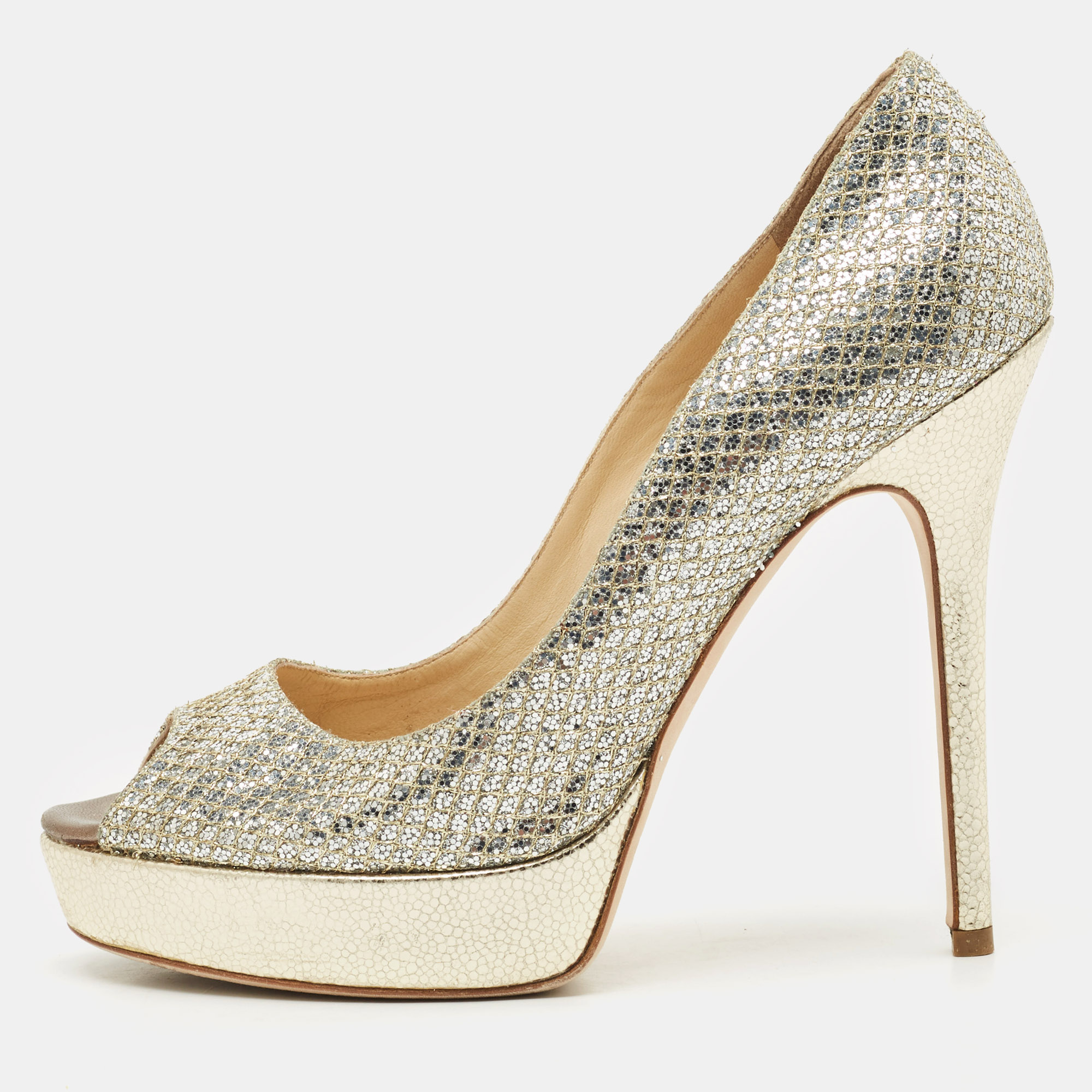 

Jimmy Choo Gold/Silver Coarse Glitter Luna Pumps Size