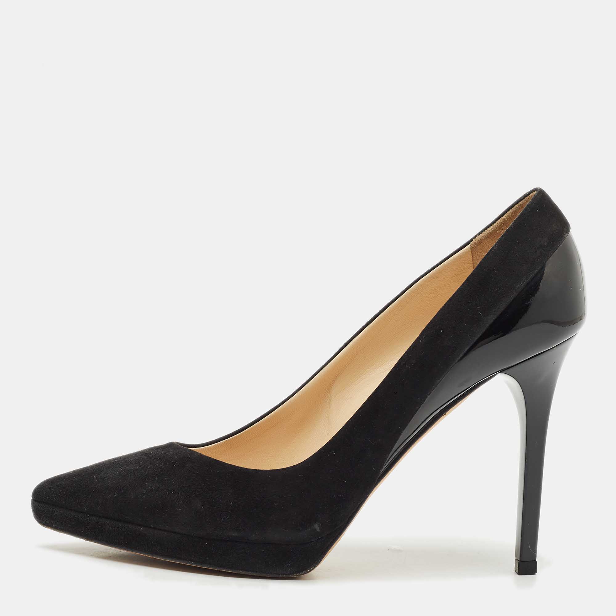 

Jimmy Choo Black Suede and Patent Leather Rudy Pumps Size