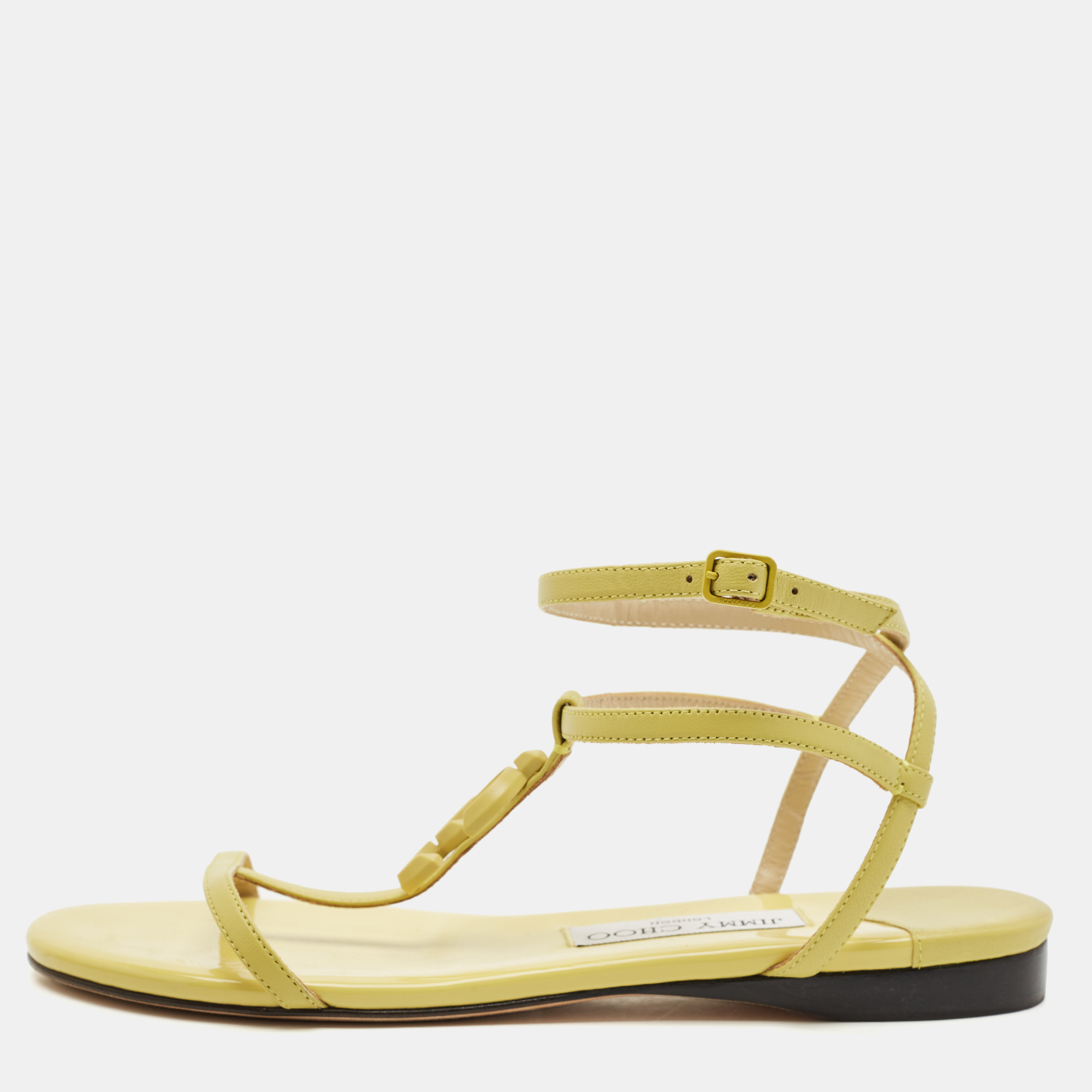 

Jimmy Choo Neon Yellow Leather Alodie Flat Sandals Size