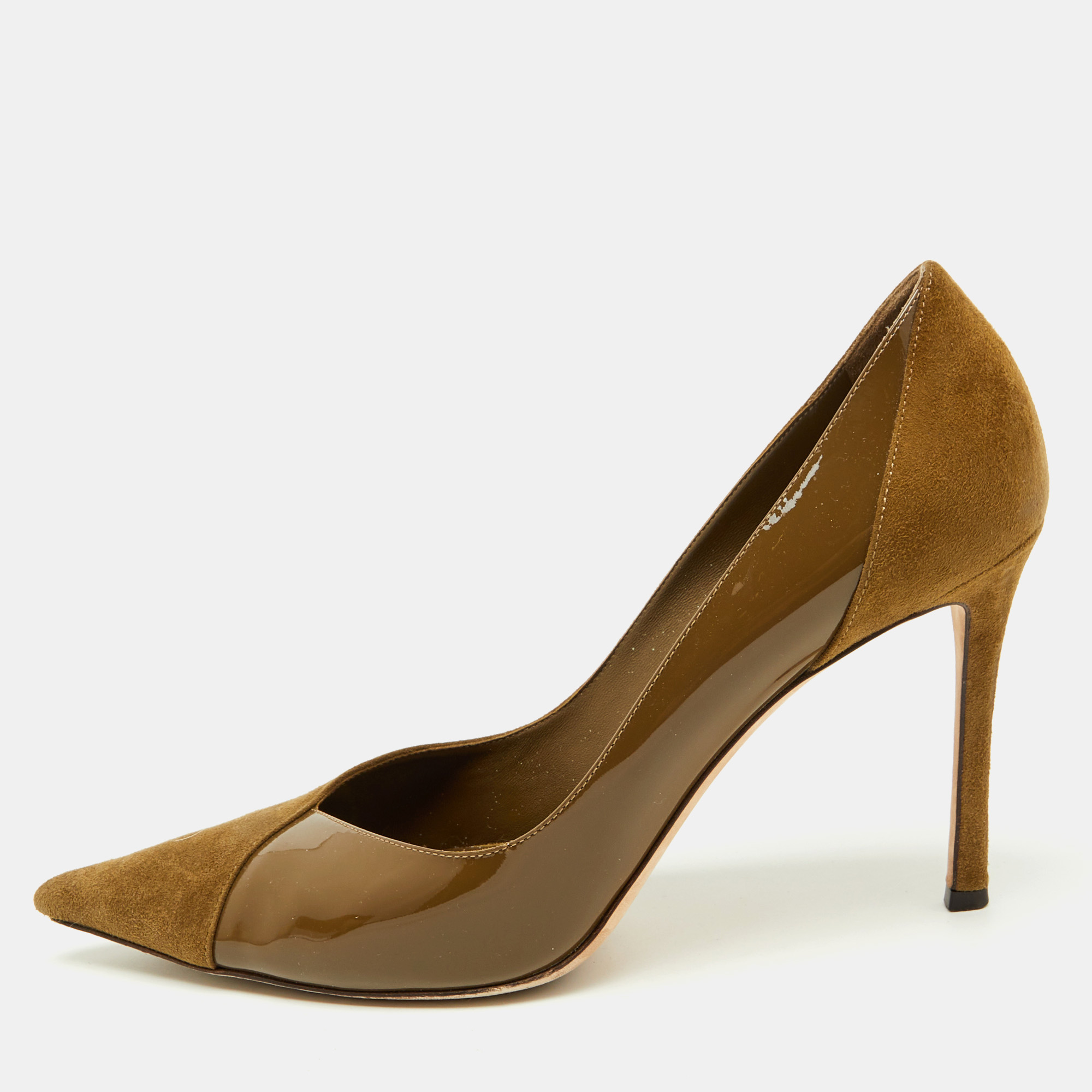 

Jimmy Choo Caper Green Patent Leather and Suede Cass Pointed Toe Pumps Size