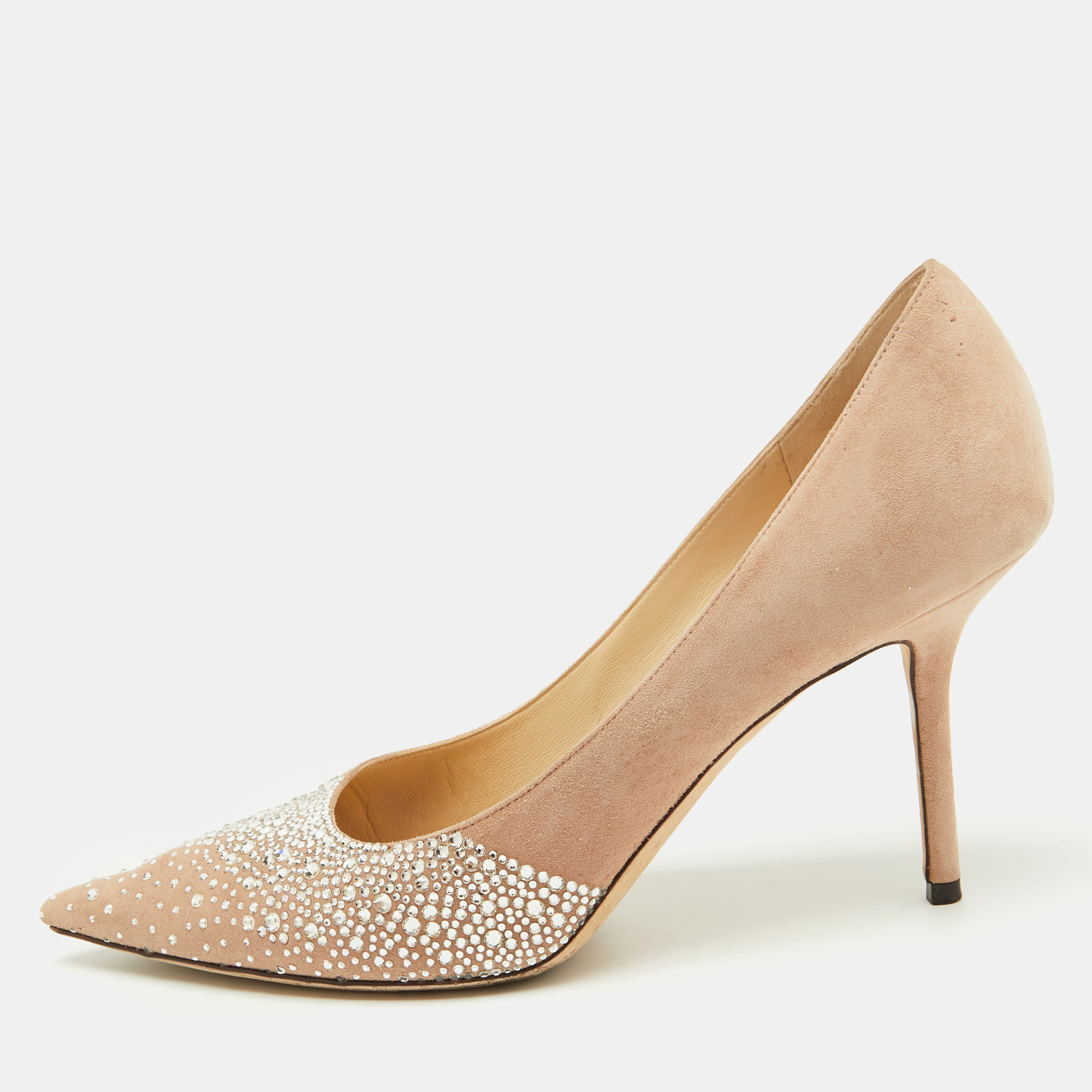 

Jimmy Choo Beige Suede Crystal Embellished Love 85 Pumps Size