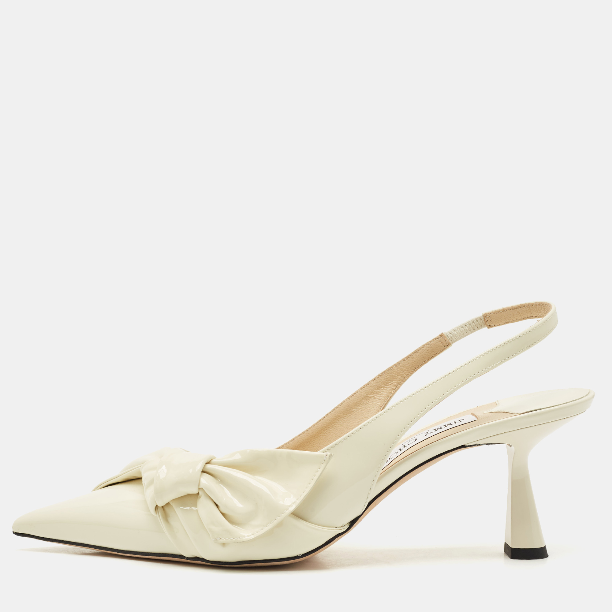 

Jimmy Choo Cream knotted Patent Elinor 65 Slingback Pumps Size