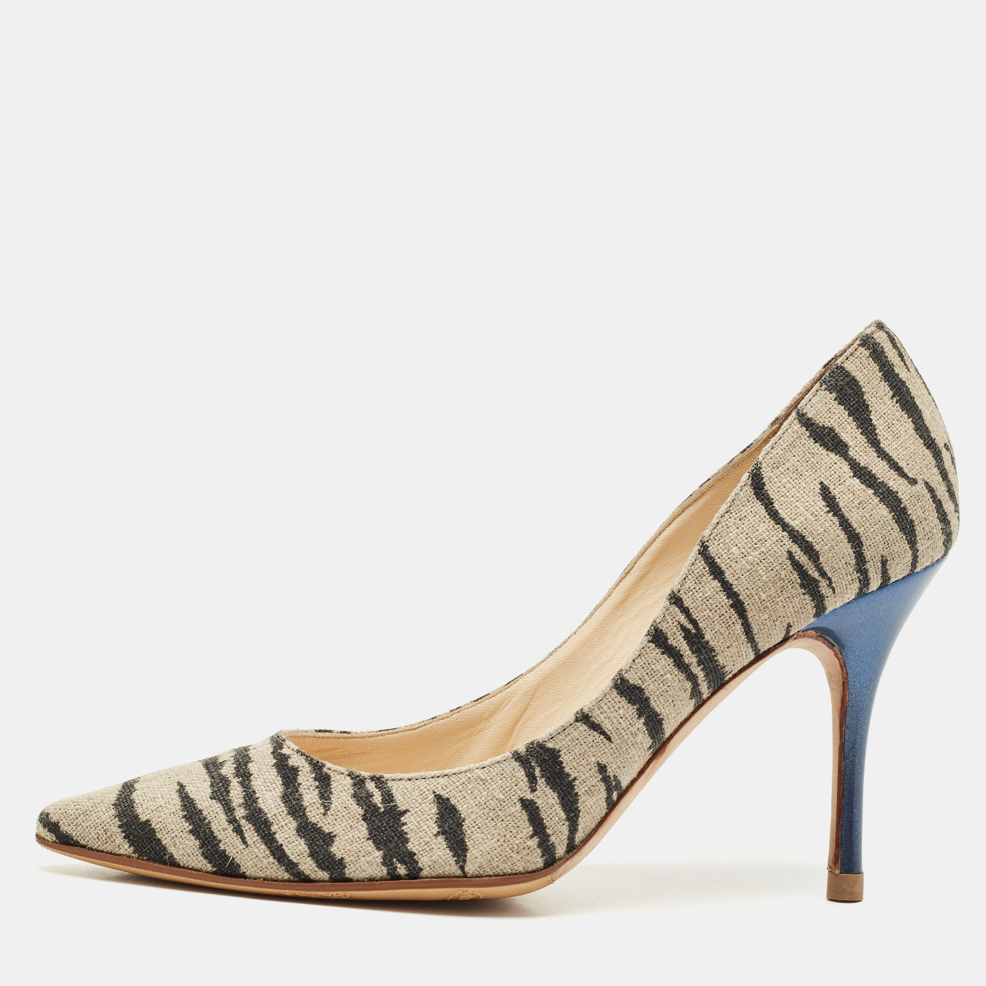 

Jimmy Choo Black/Beige Zebra Print Fabric Colorado Pumps Size