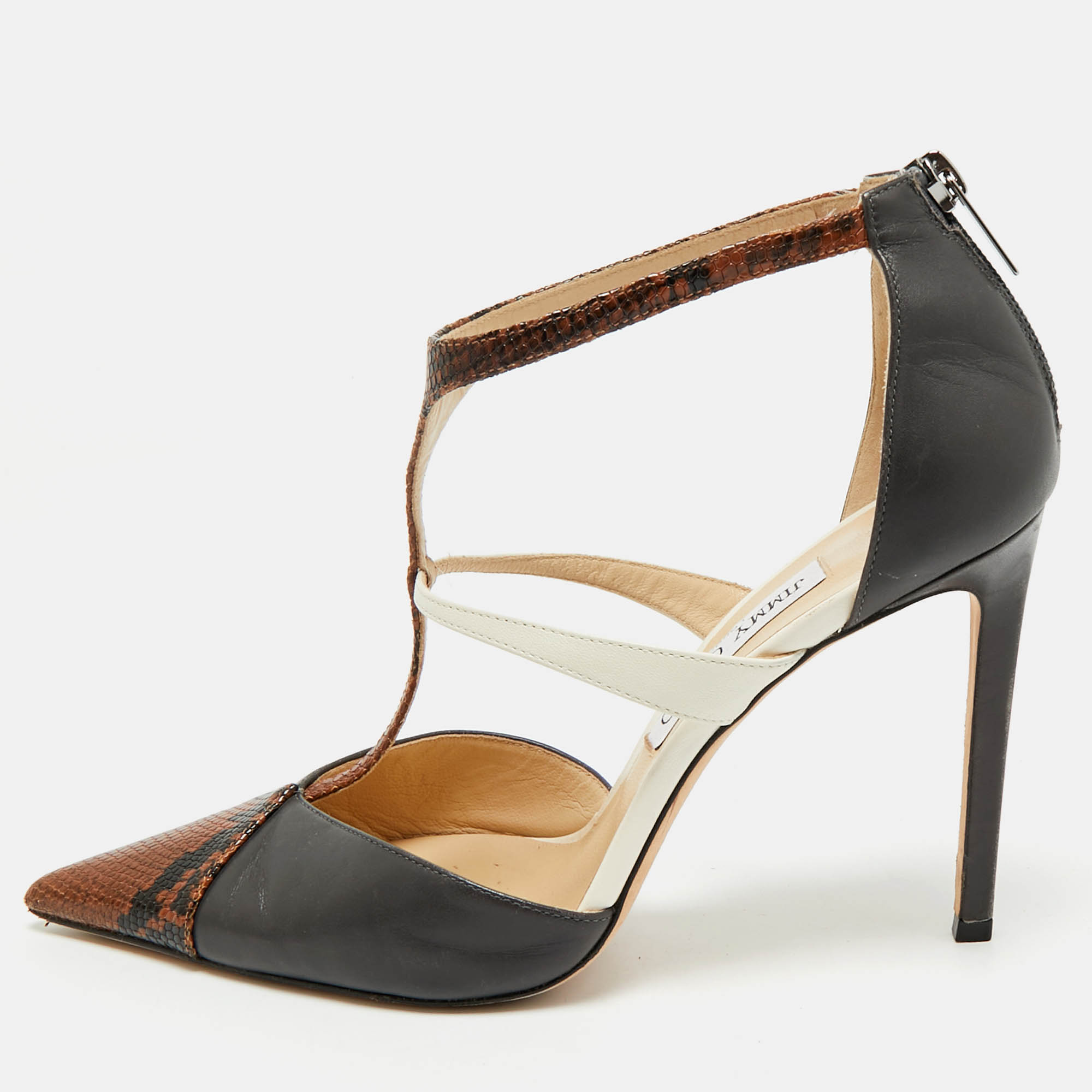 

Jimmy Choo Multicolor Snakeskin Embossed and Leather Saoni Pumps Size