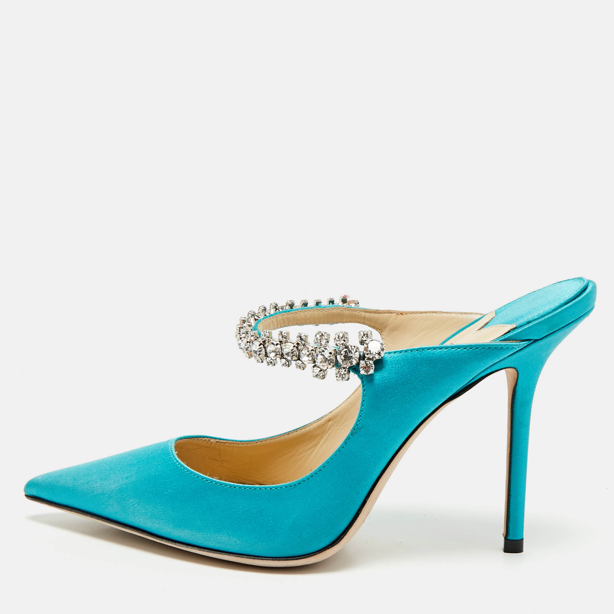 

Jimmy Choo Tiffany Blue Satin Bing Mules Size