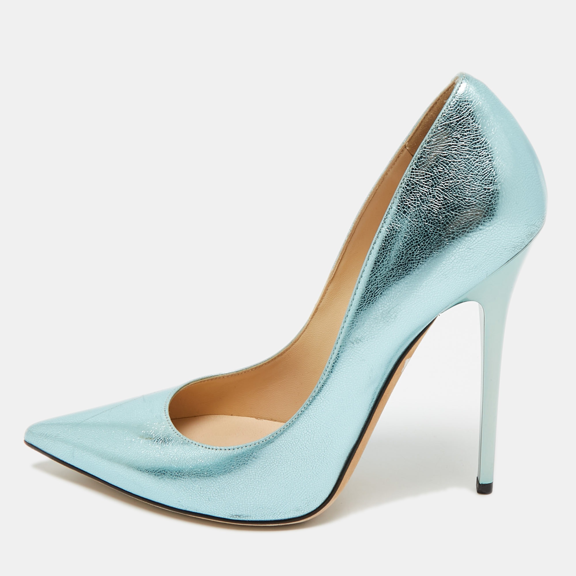 

Jimmy Choo Light Blue Foil Leather Pointed Toe Pumps Size