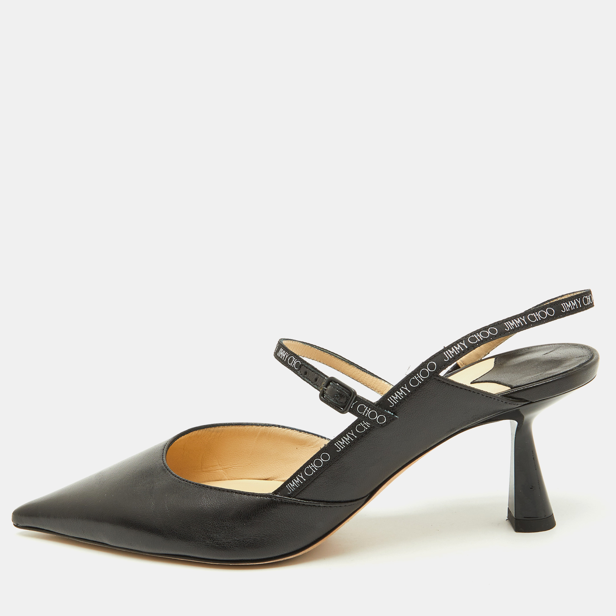 

Jimmy Choo Black Leather Ray Slingback Pumps Size