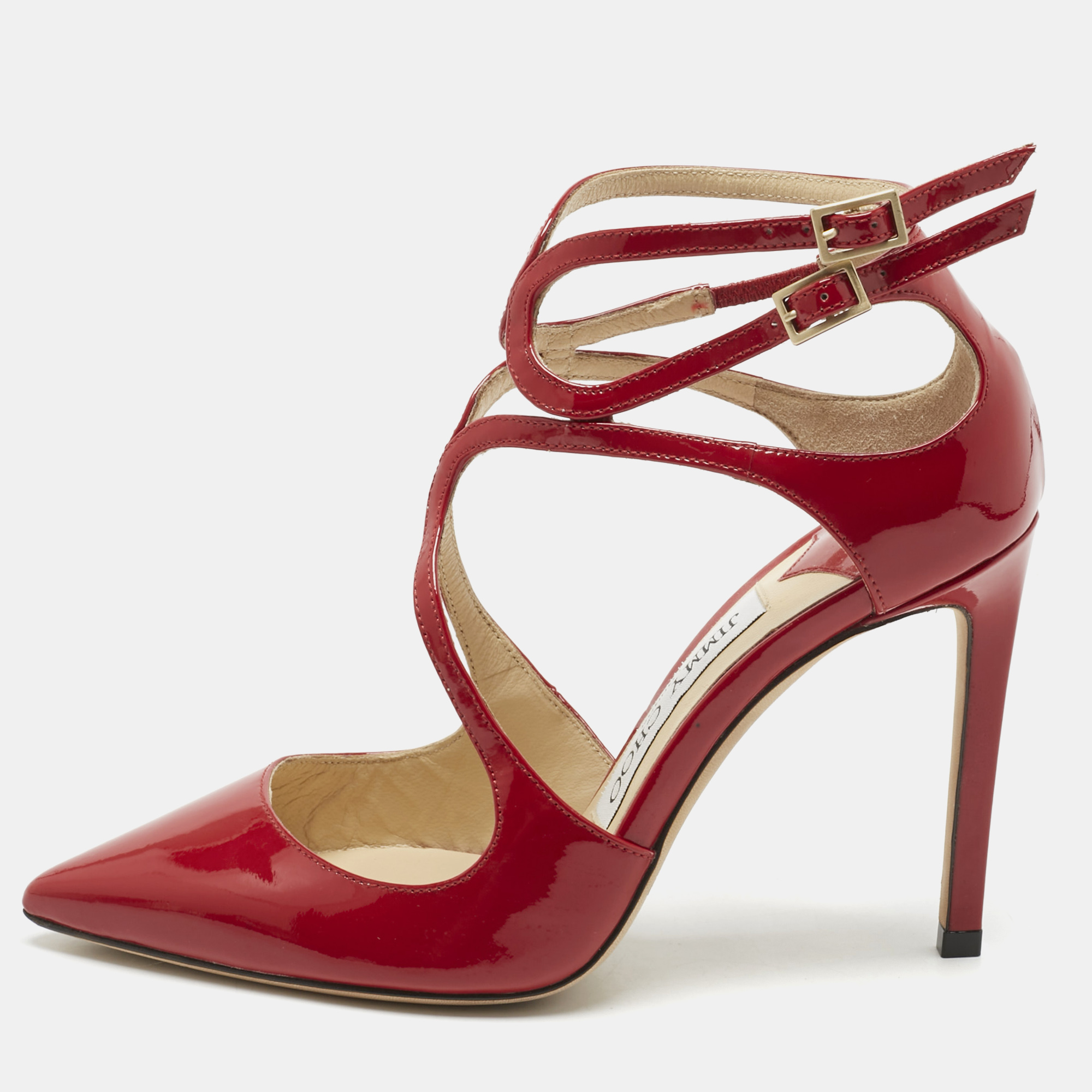 

Jimmy Choo Red Patent Leather Lancer Strappy Pumps Size