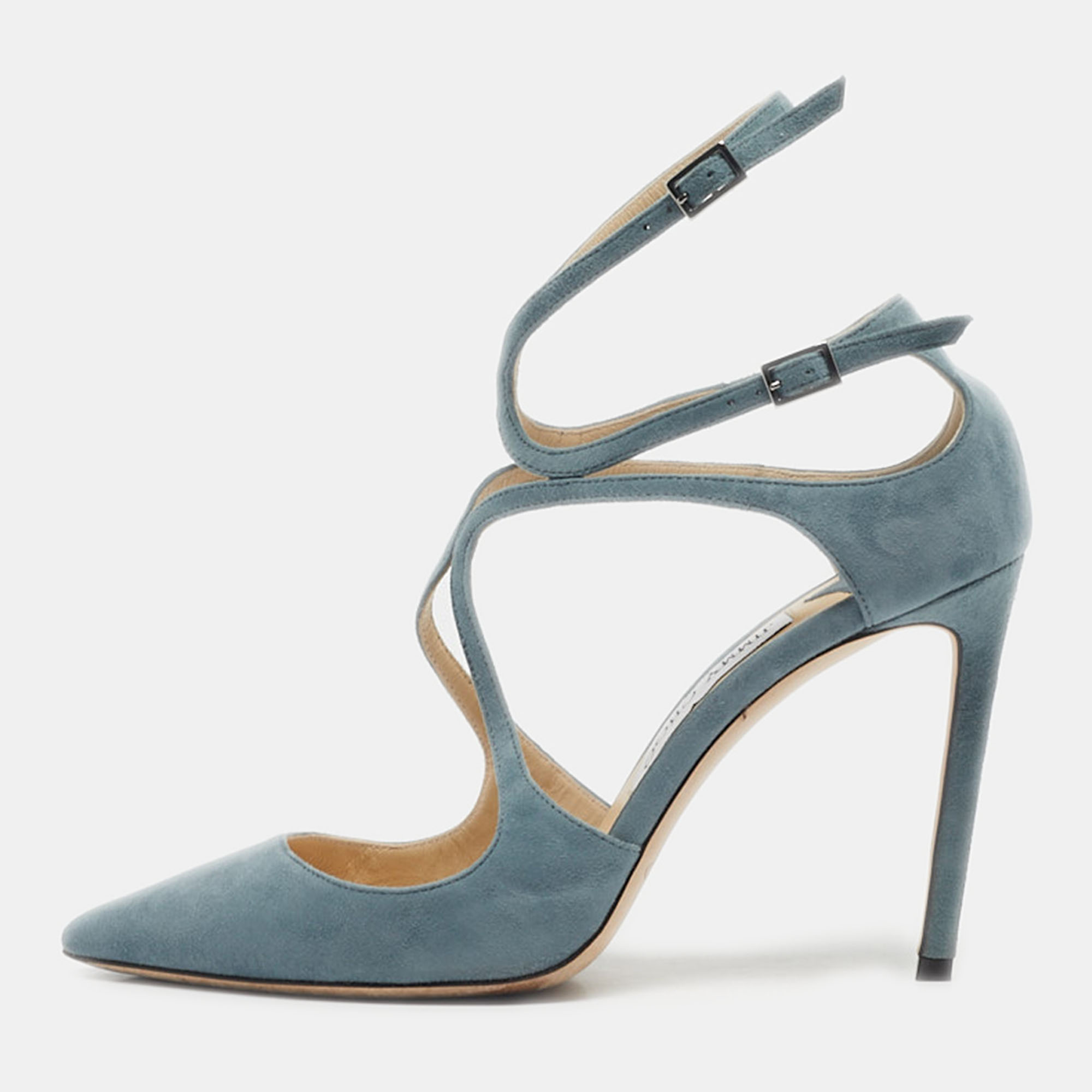 Pre-owned Jimmy Choo Light Blue Suede Lancer Pumps Size 38.5