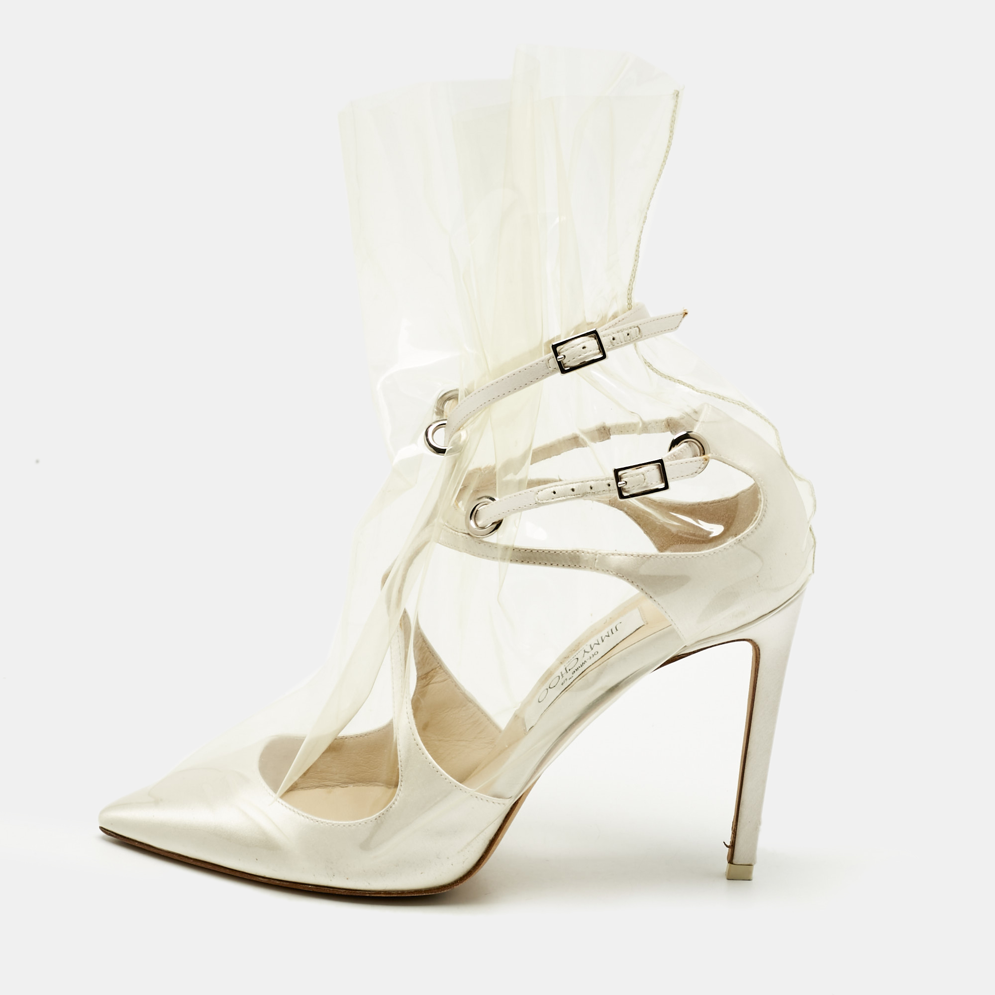 Pre-owned Jimmy Choo X Off White Transparent/white Pvc And Satin Claire Pumps Size 41