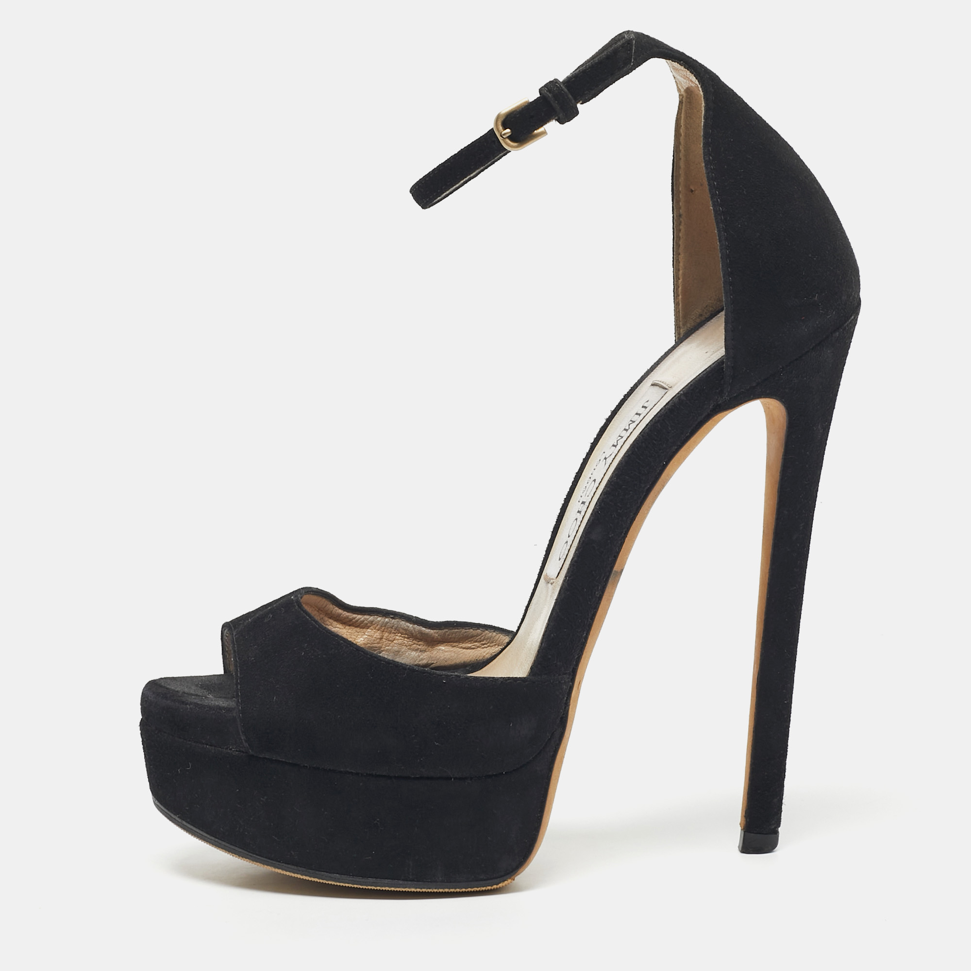 

Jimmy Choo Black Suede Platform Ankle Strap Sandals Size