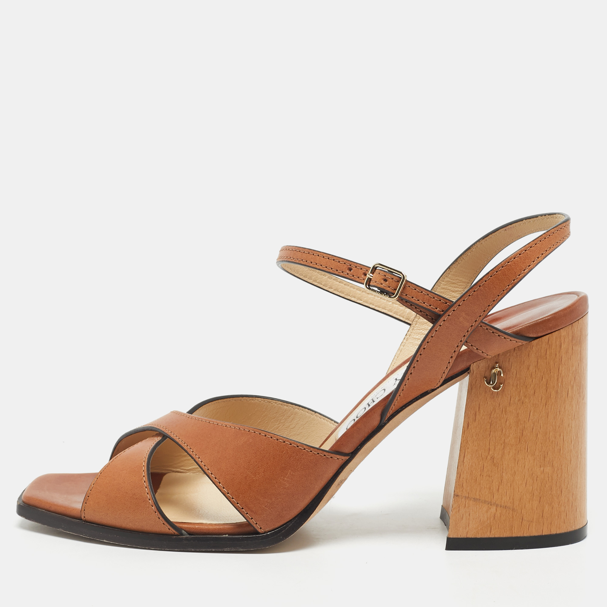 

Jimmy Choo Brown Leather Joya Ankle Strap Open Toe Sandals Size