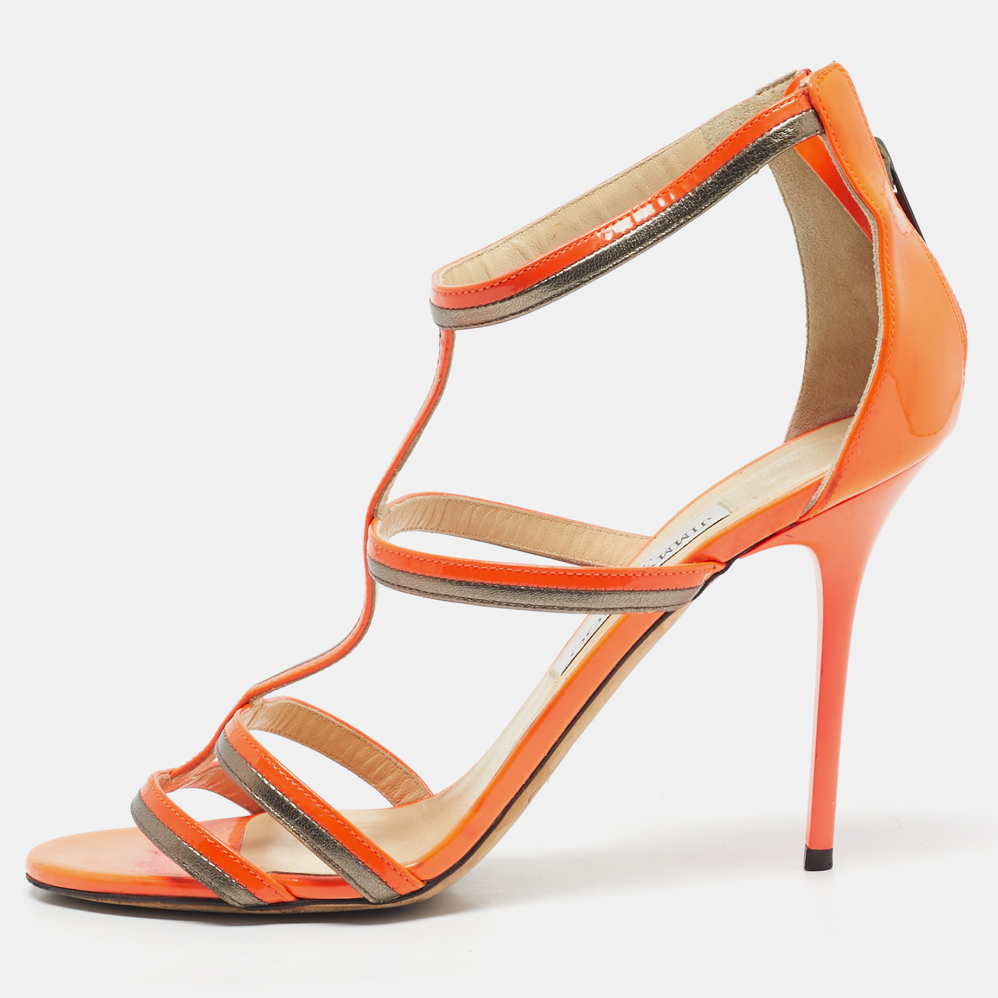 Pre-owned Jimmy Choo Neon Orange Thistle Sandals Size 39.5
