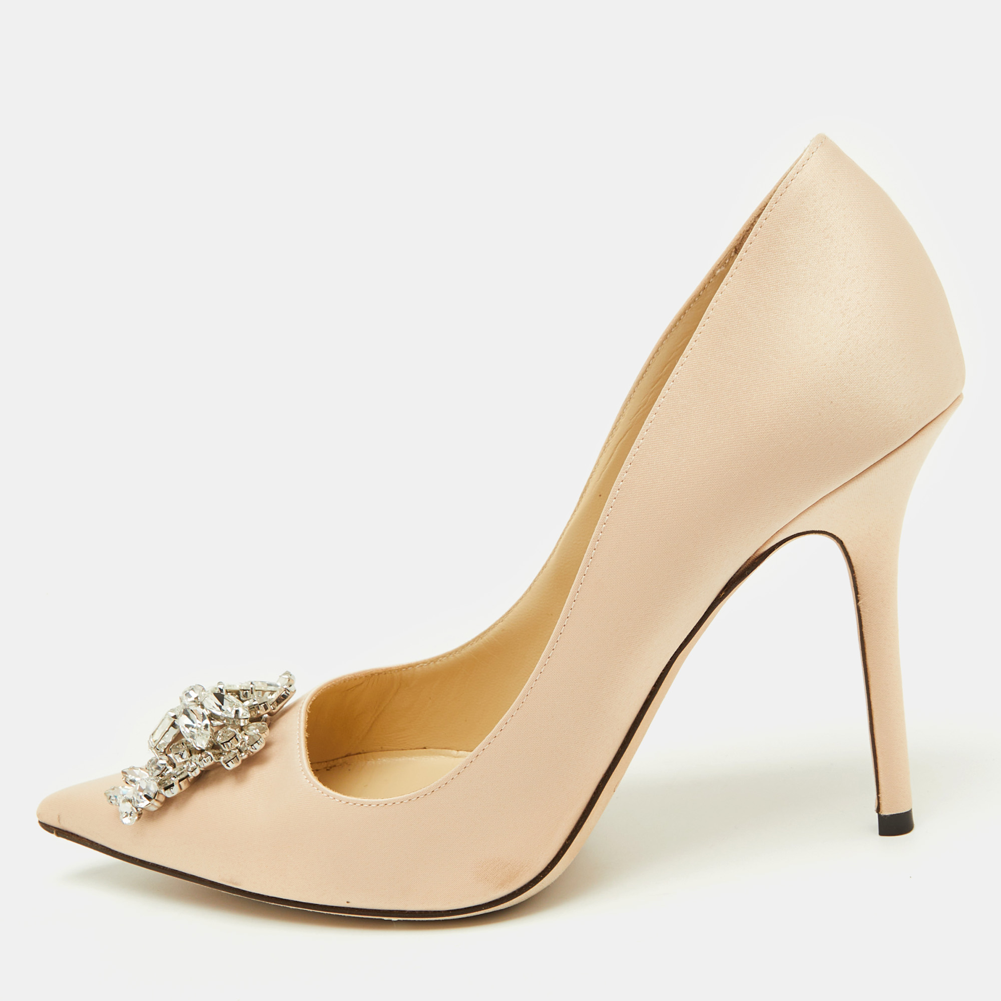 

Jimmy Choo Beige Satin Crystal Embellished Manda Pumps Size