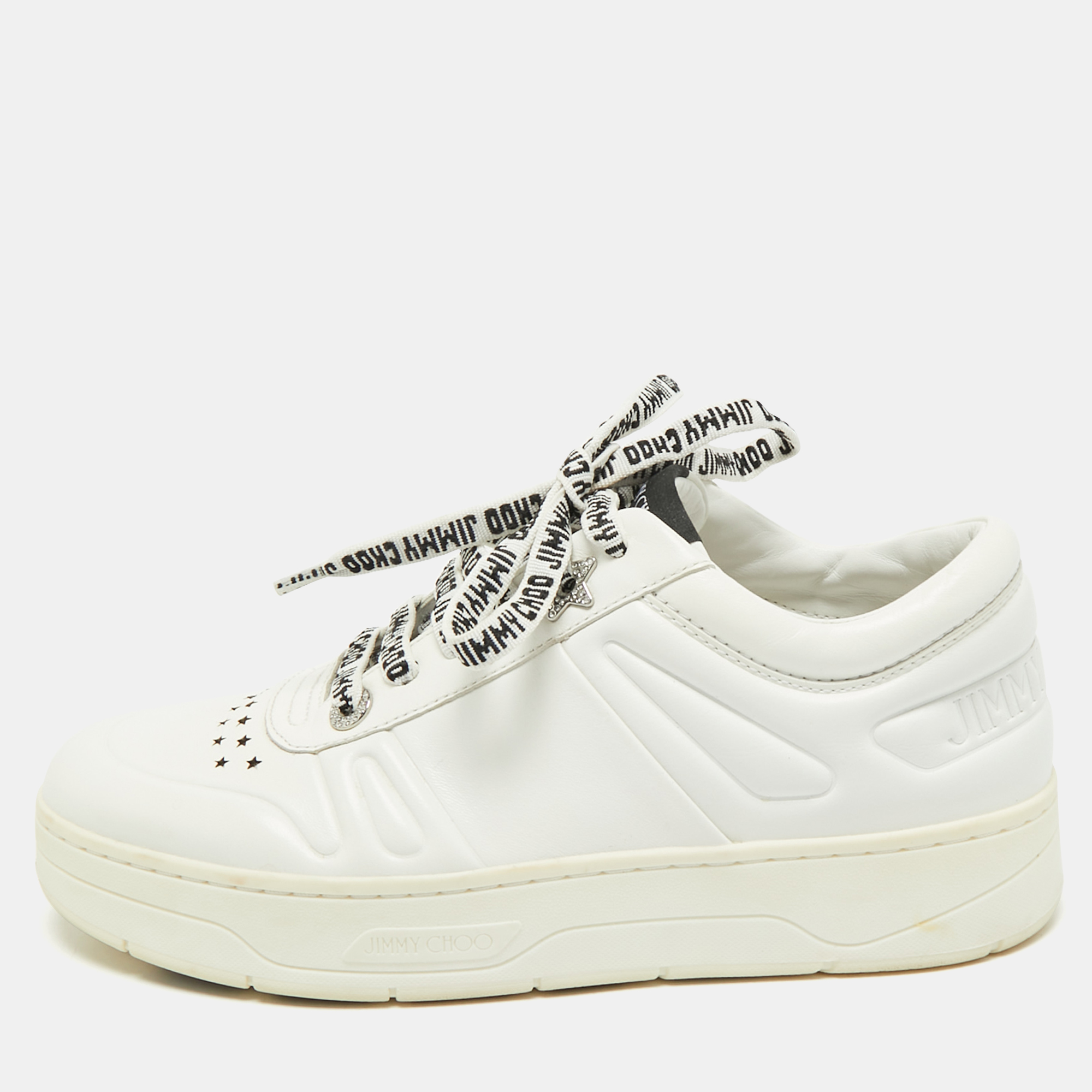 

Jimmy Choo White Leather Studded Hawaii/F Low Top Sneakers Size