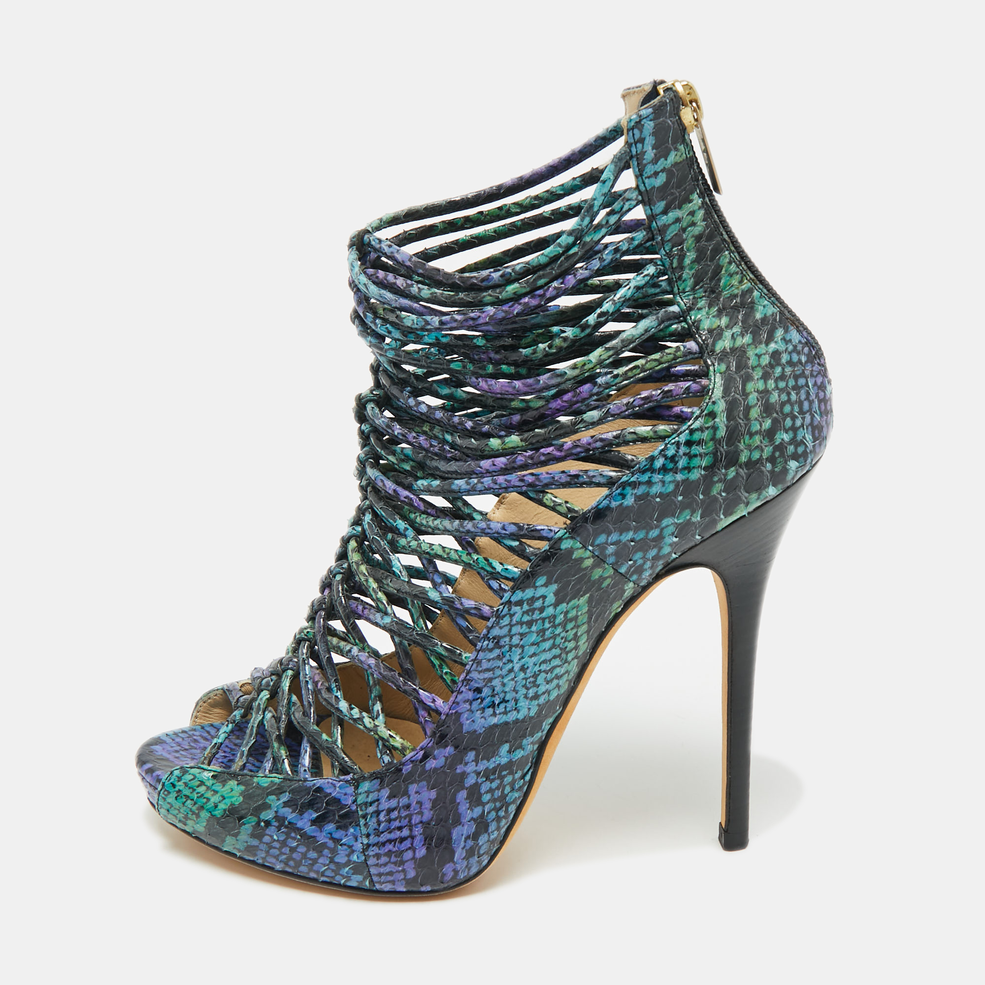 Pre-owned Jimmy Choo Multicolor Snakeskin Leather Quaker Elaphe Snake Sandals Size 40