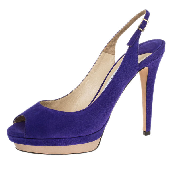 مملوكة مسبقًا Jimmy Choo Purple Suede Vertigo Slingback Sandals Size 40