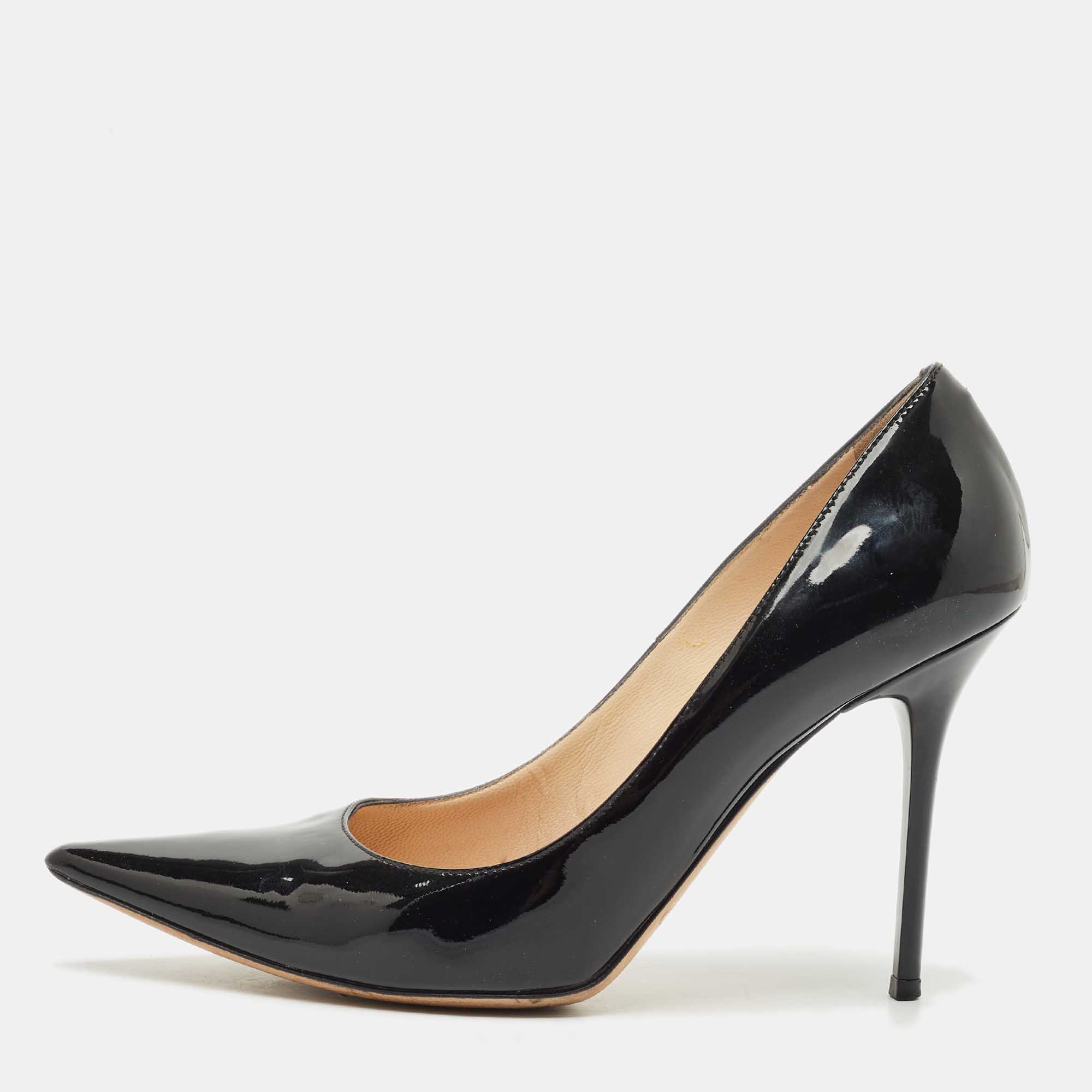 Pre-owned Jimmy Choo Black Patent Leather Abel Pumps Size 36.5