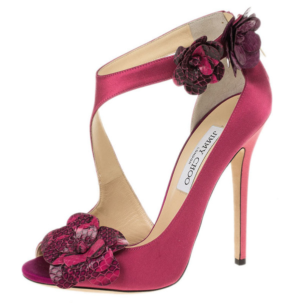 Pre Owned Jimmy Choo Pink Satin Vera Sandals Size 39