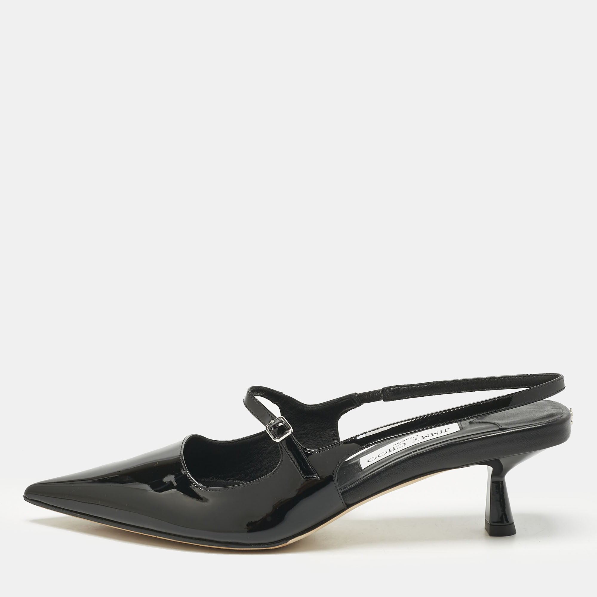 

Jimmy Choo Black Patent Leather Didi Slingback Pumps Size