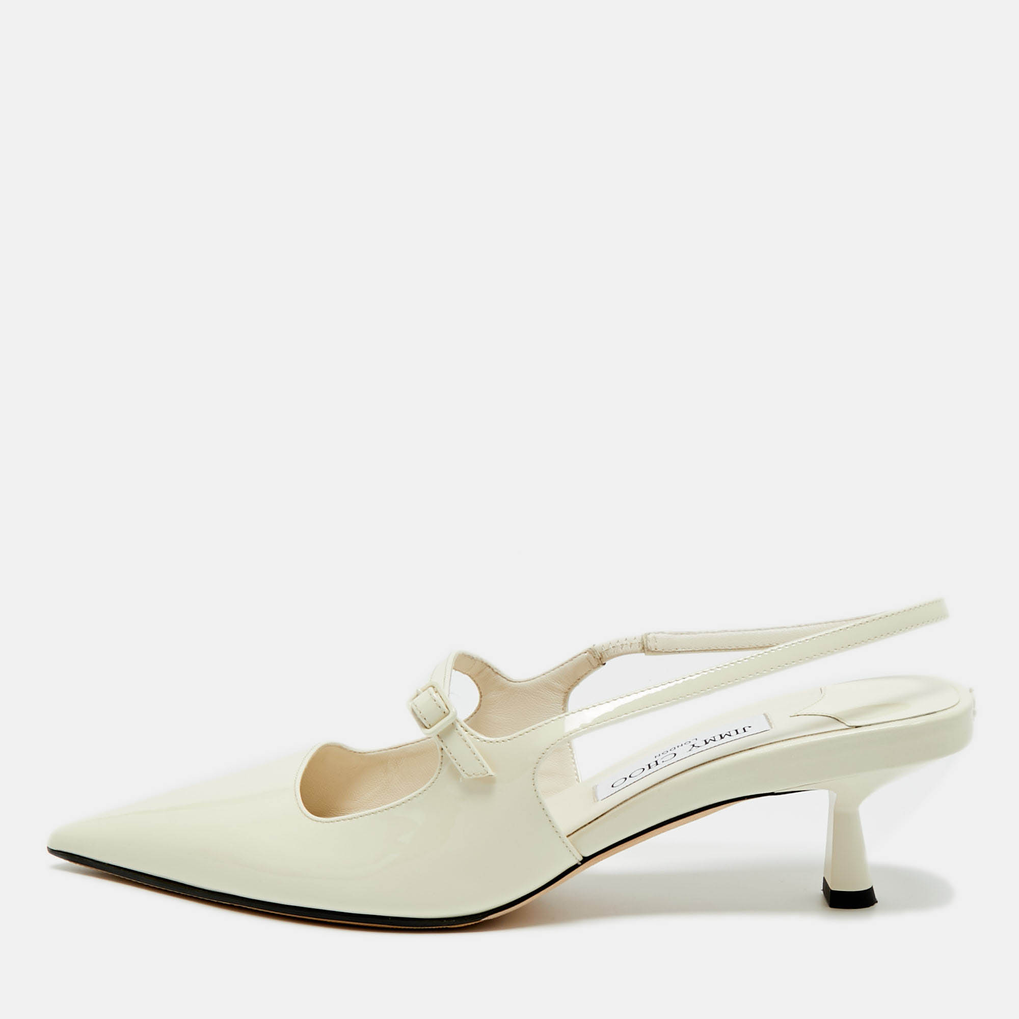 Pre-owned Jimmy Choo Cream Patent Didi Slingback Pointed Pumps Size 42 In White