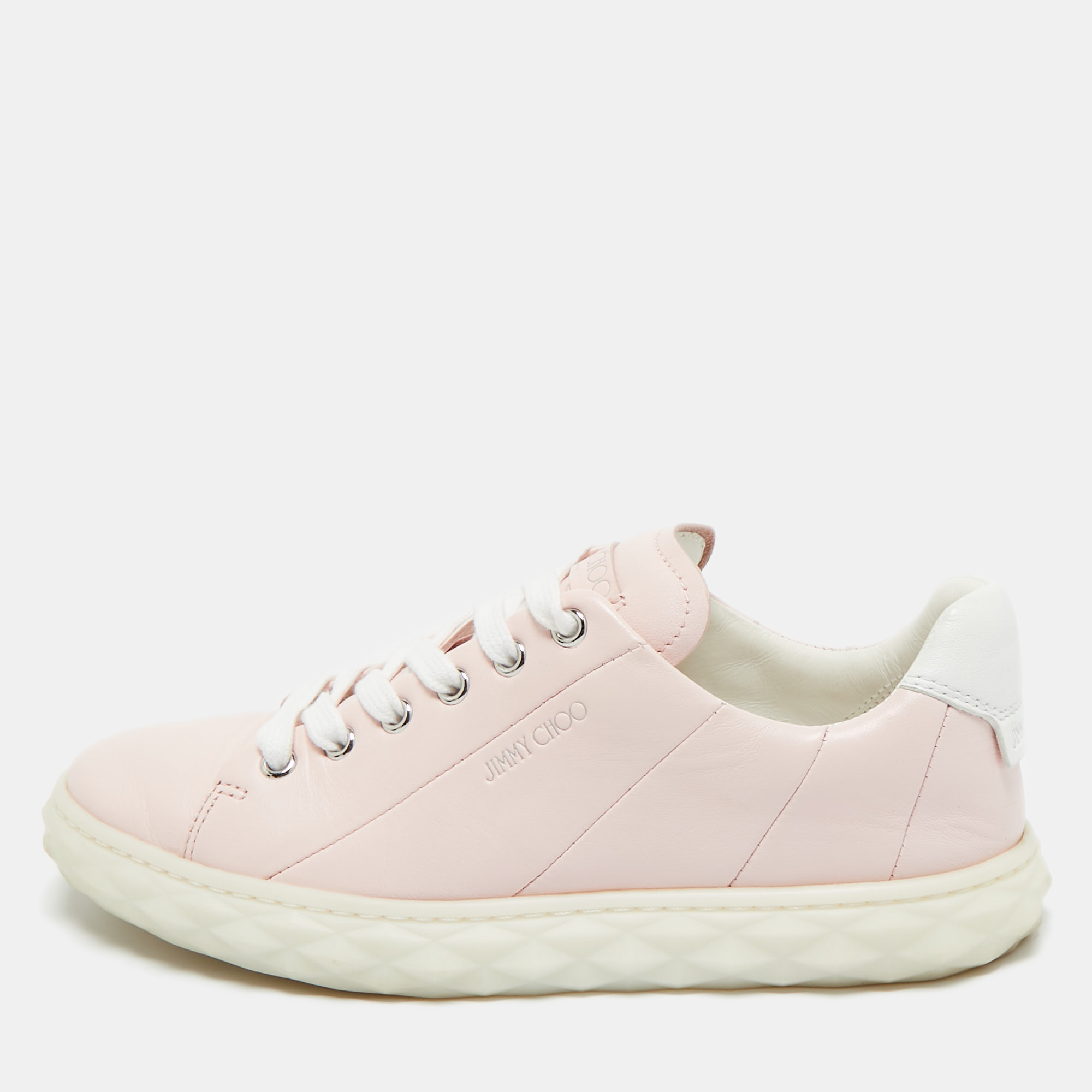

Jimmy Choo Light Pink Leather Diamond Low Top Sneakers Size