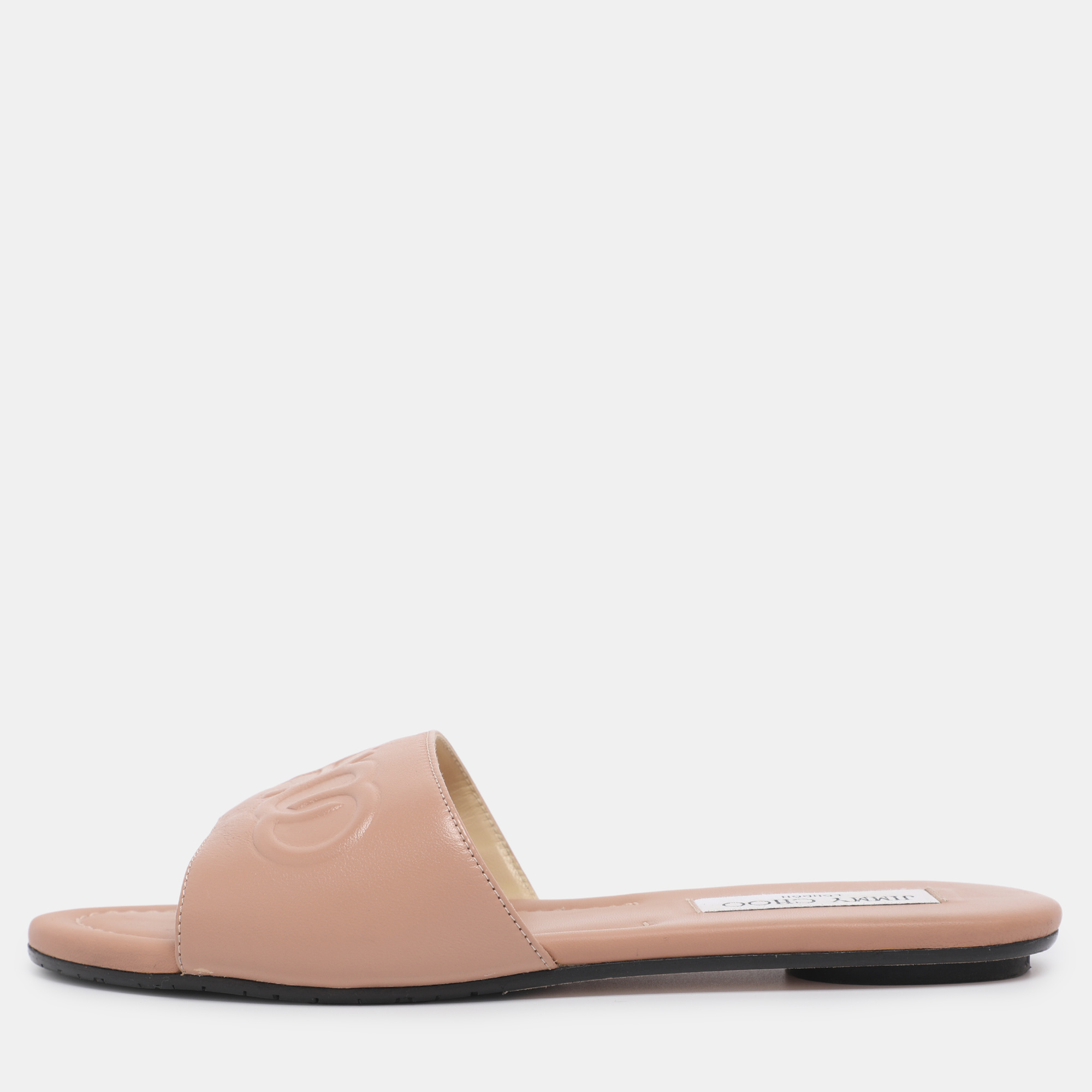 Pre-owned Jimmy Choo Nude Pink Leather Tiaret Flat Slides Size 37