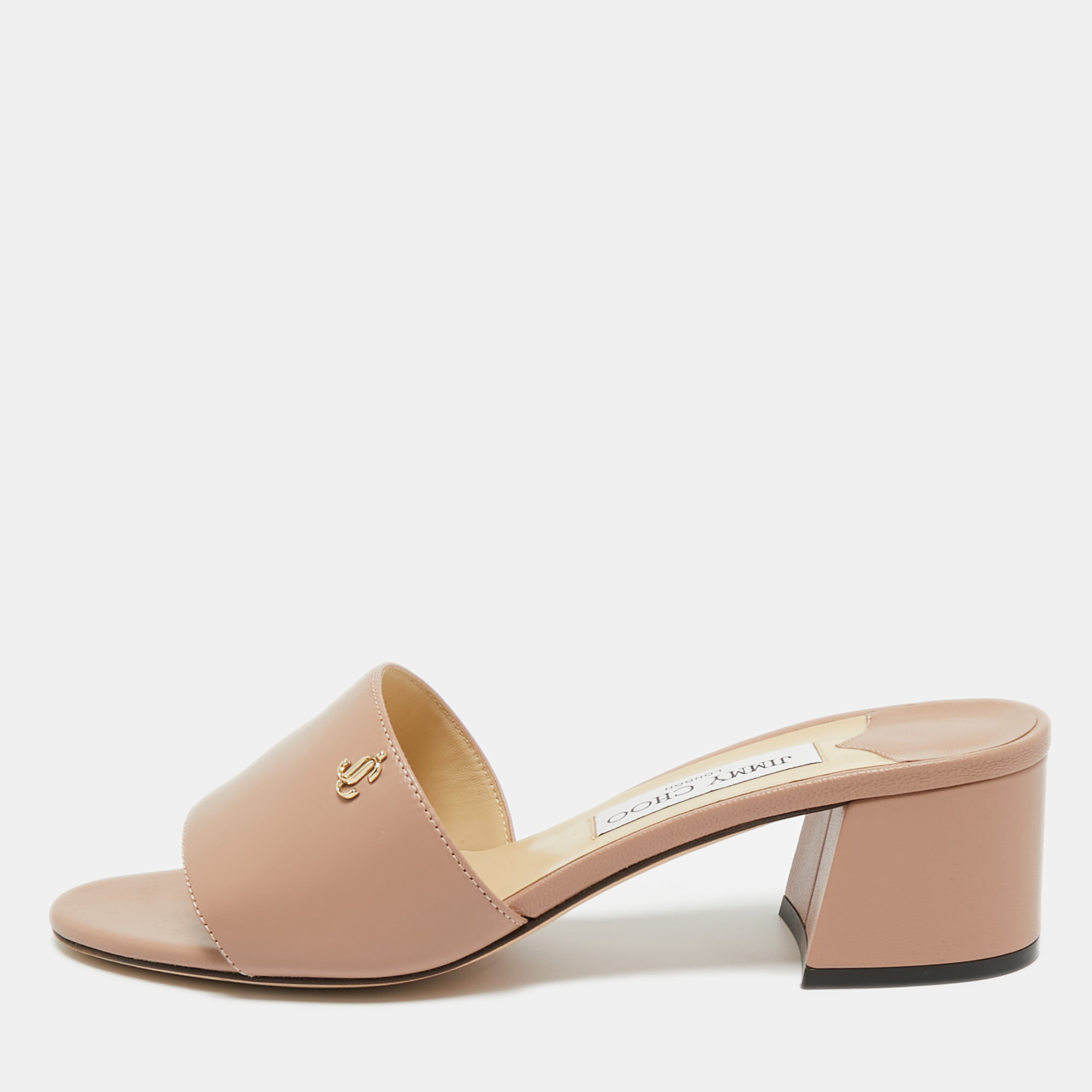 Pre-owned Jimmy Choo Beige Leather Minea 45 Slide Sandals Size 39