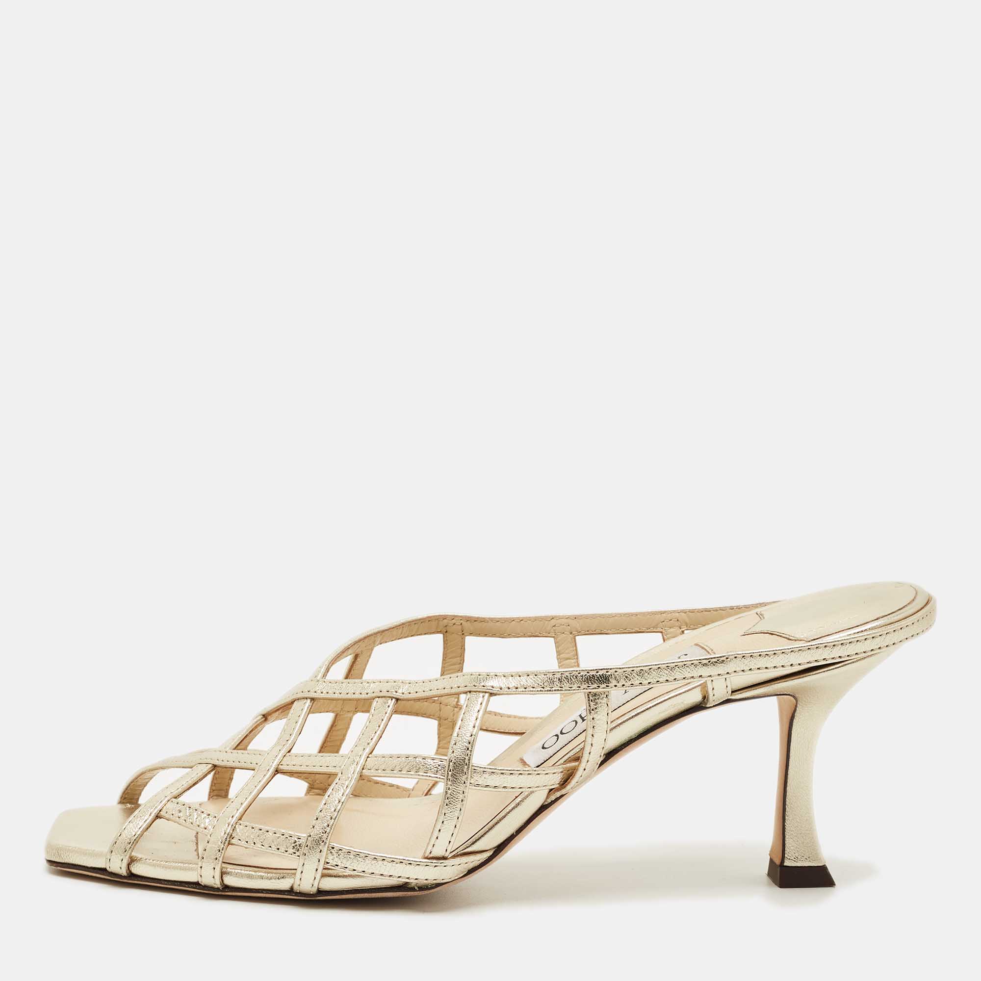

Jimmy Choo Gold Leather Sai Flat Sandals Size