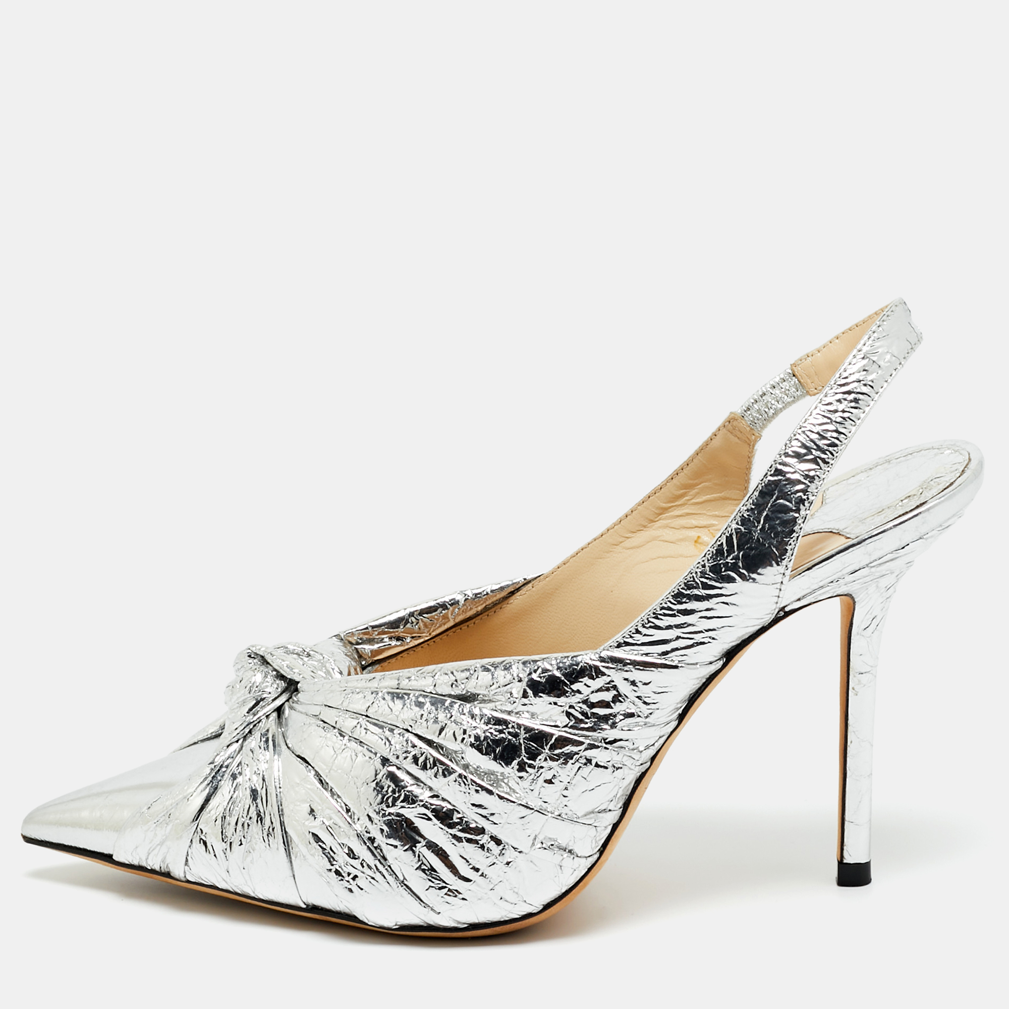 Pre-owned Jimmy Choo Silver Foil Leather Annabell Slingback Pumps Size 36.5