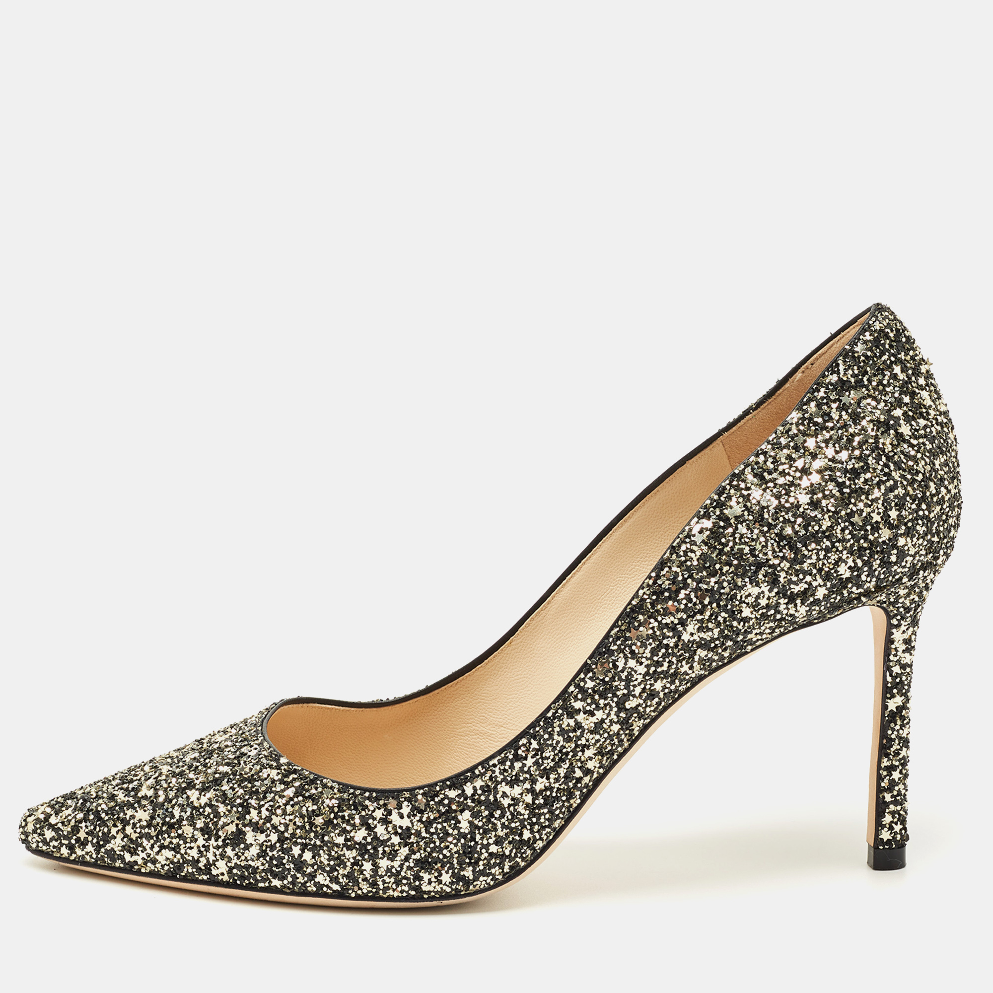 Pre-owned Jimmy Choo Gold/black Star Course Glitter Romy Pumps Size 39