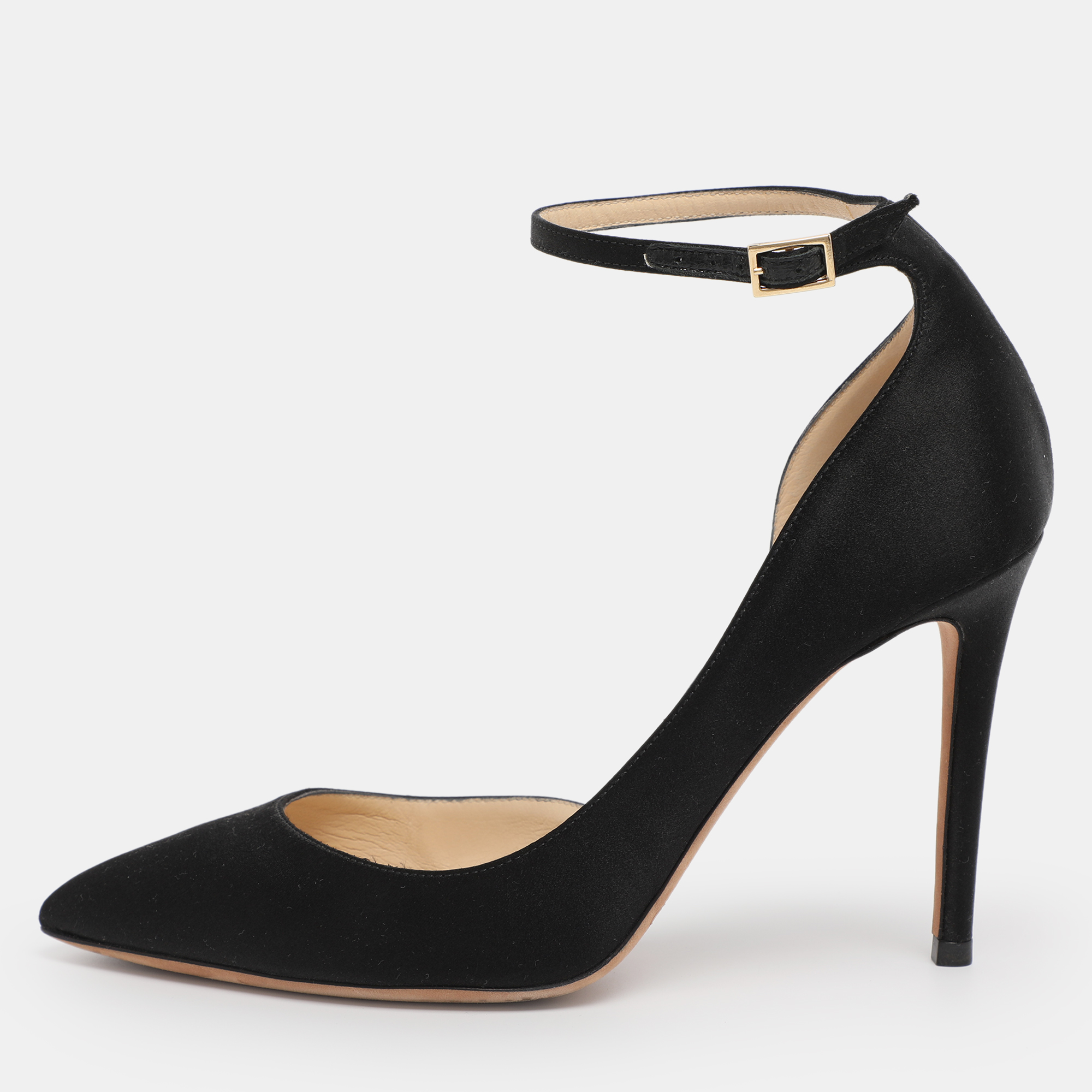 Pre-owned Jimmy Choo Black Suede Lucy Ankle Strap Pointed Toe D'orsay Pumps Size 36