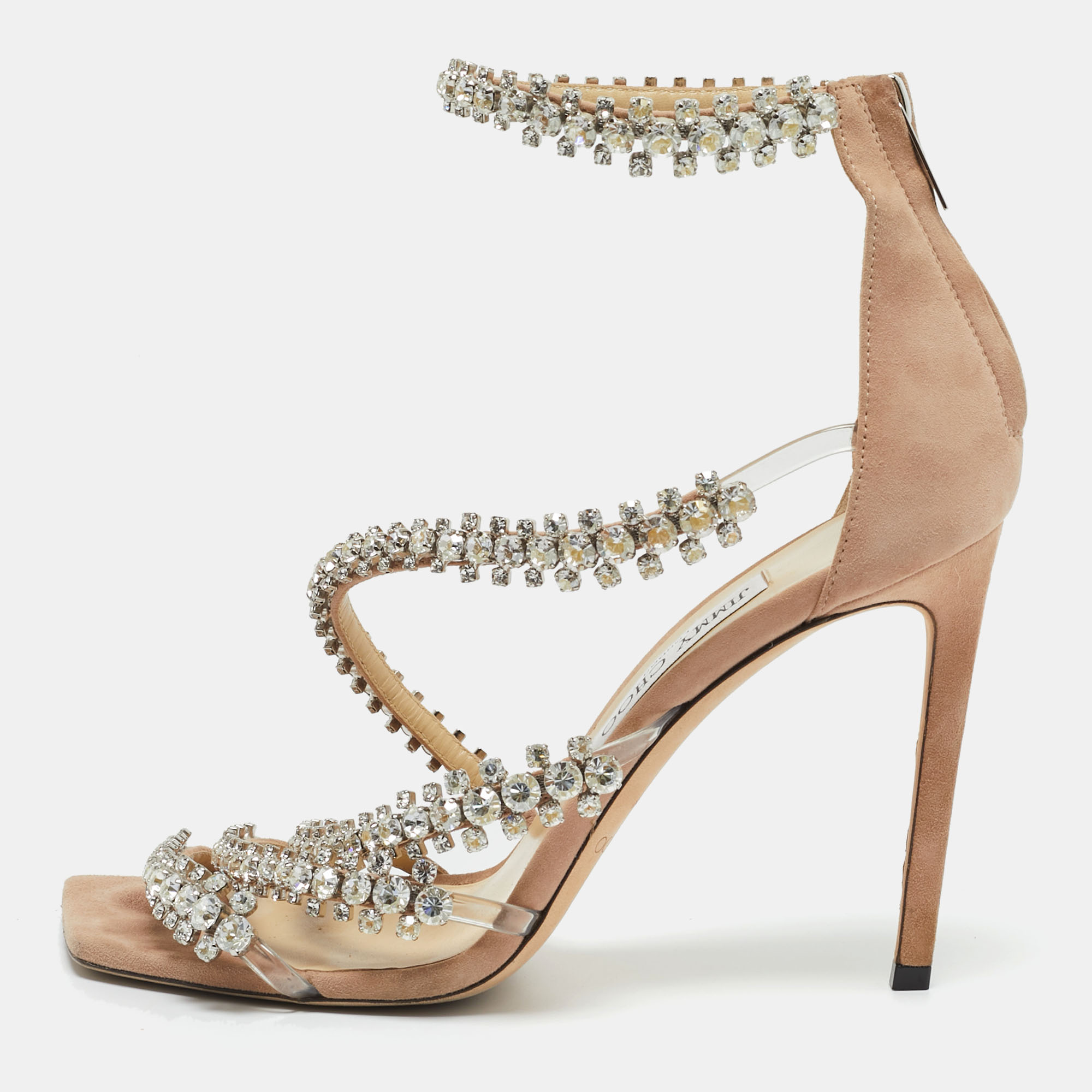 

Jimmy Choo Beige PVC and Suede josefine 100 Crystals Embellished Sandals Size