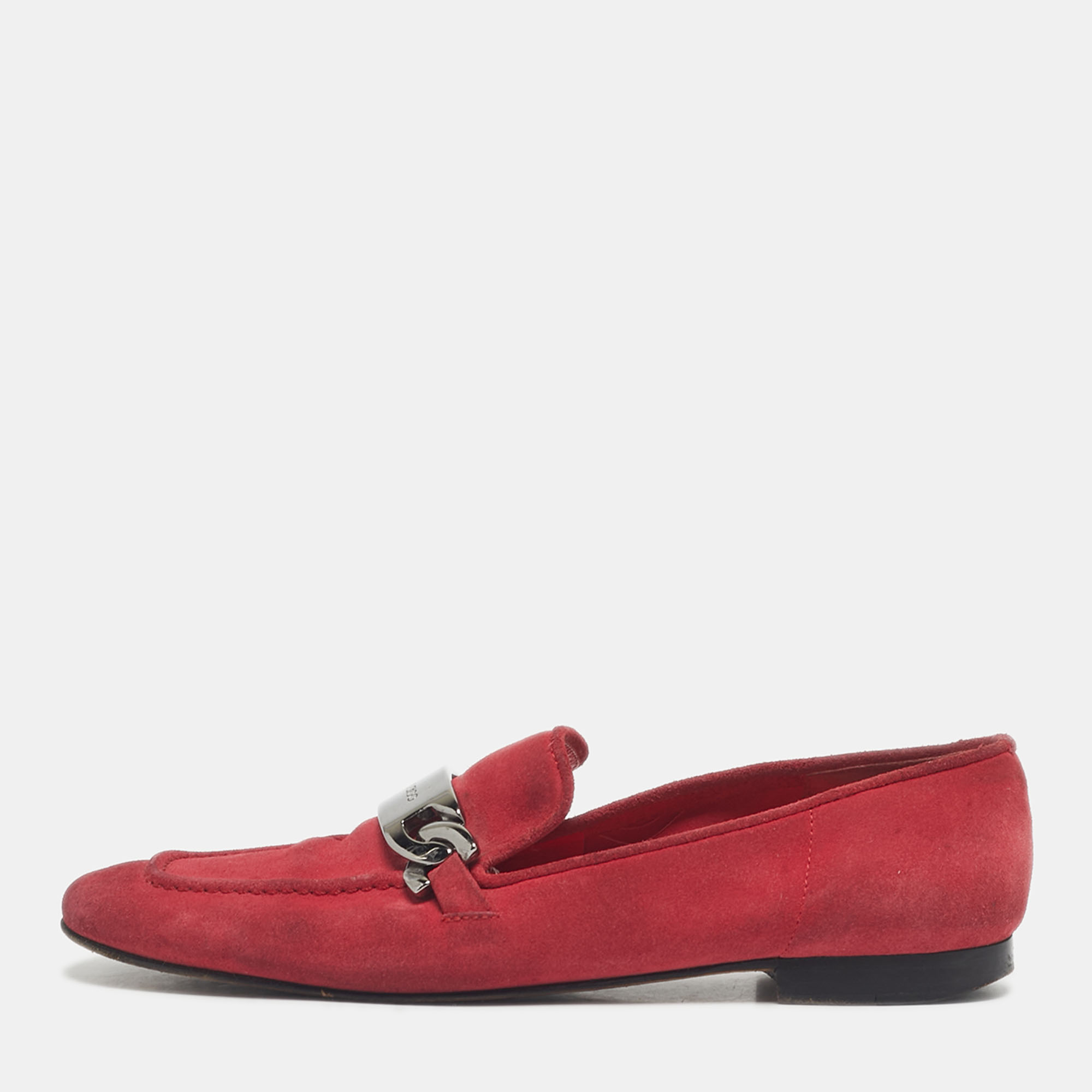 Pre-owned Jimmy Choo Red Suede Logo Slip On Loafers Size 38