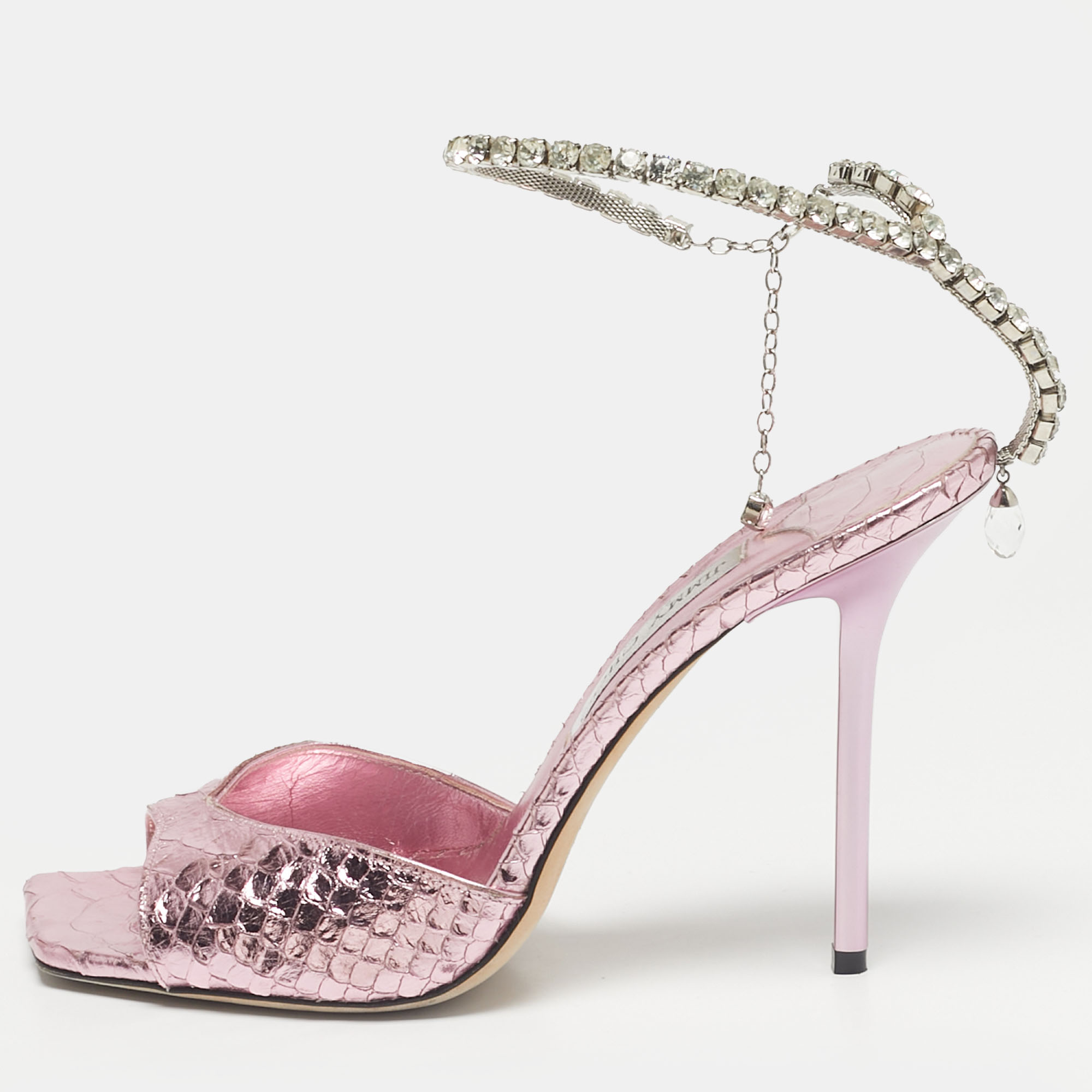 Pre-owned Jimmy Choo Purple Python Embossed Leather Saeda Ankle Strap Sandals Size 40