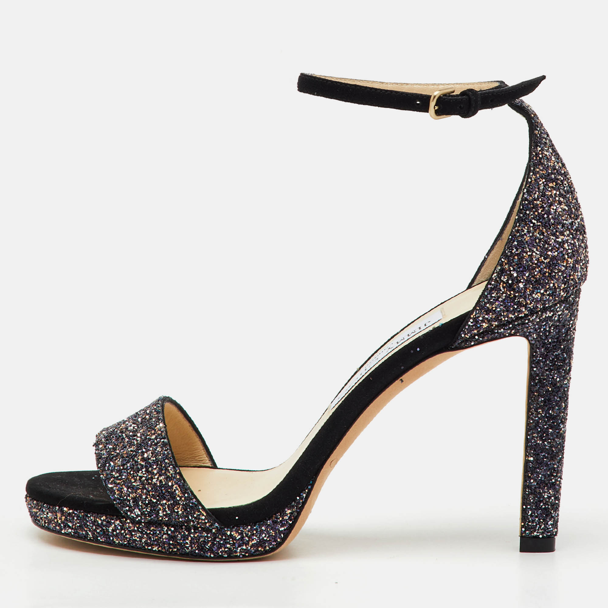 Pre-owned Jimmy Choo Multicolor Glitter Suede Misty Ankle Strap Sandals Size 37.5