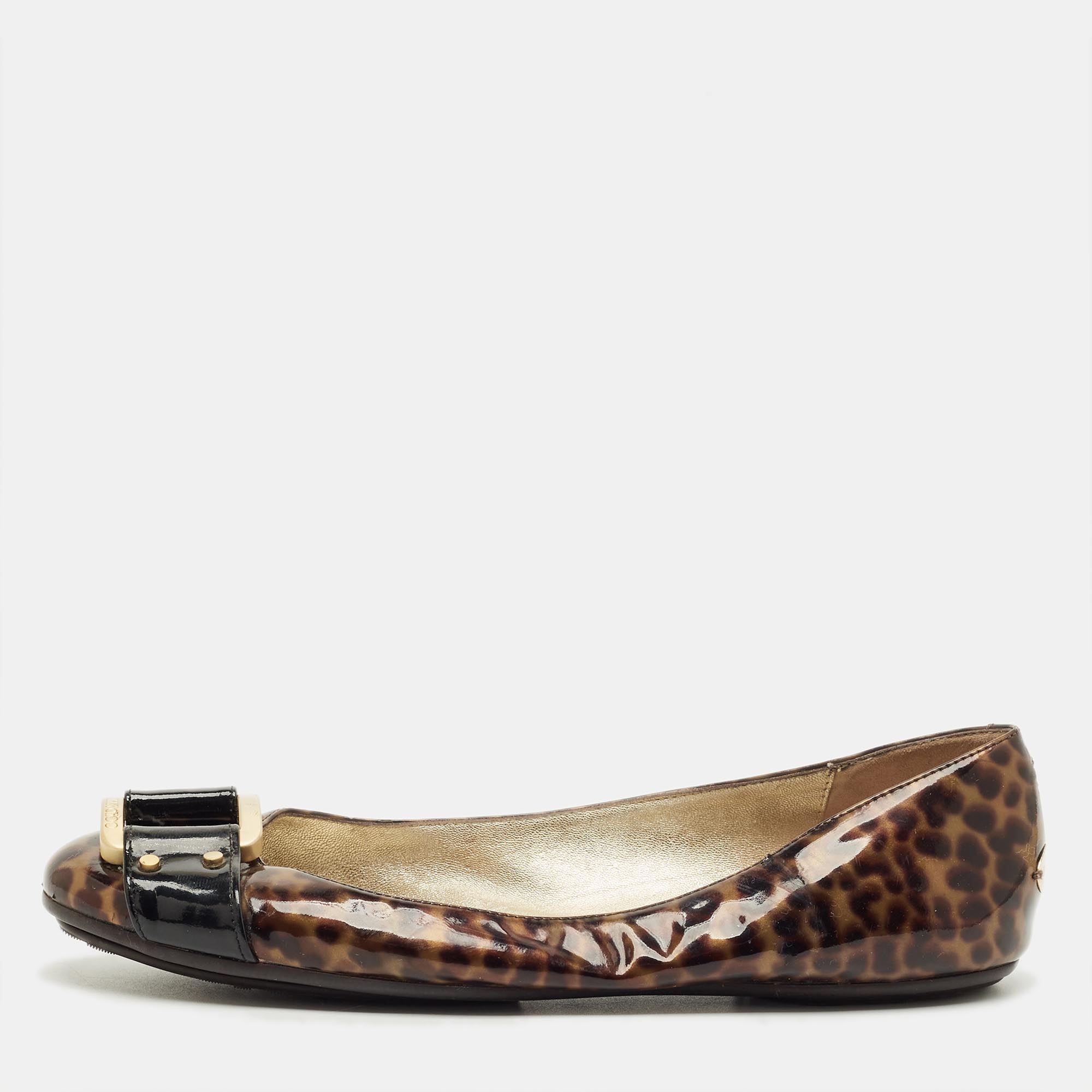 

Jimmy Choo Brown/Black Patent Buckle Ballet Flats Size 39.5
