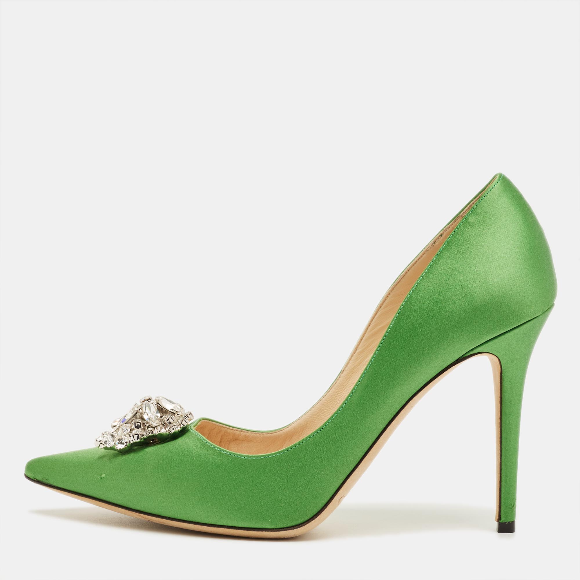 

Jimmy Choo Green Satin Manda Pumps Size