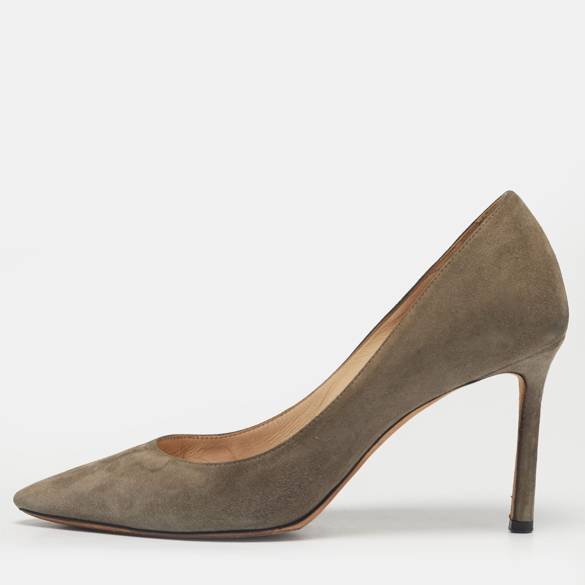 Pre-owned Jimmy Choo Beige Suede Romy Point Toe Pumps Size 35.5 In Sand