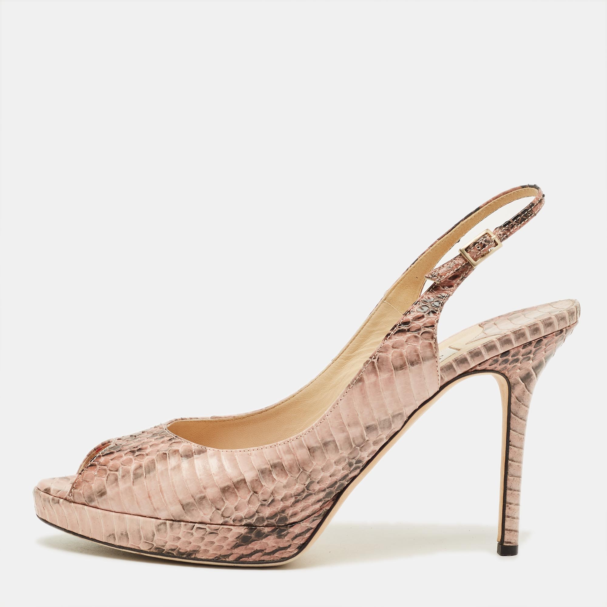 

Jimmy Choo Pink Python LeatherPeep Toe Slingback Pumps Size