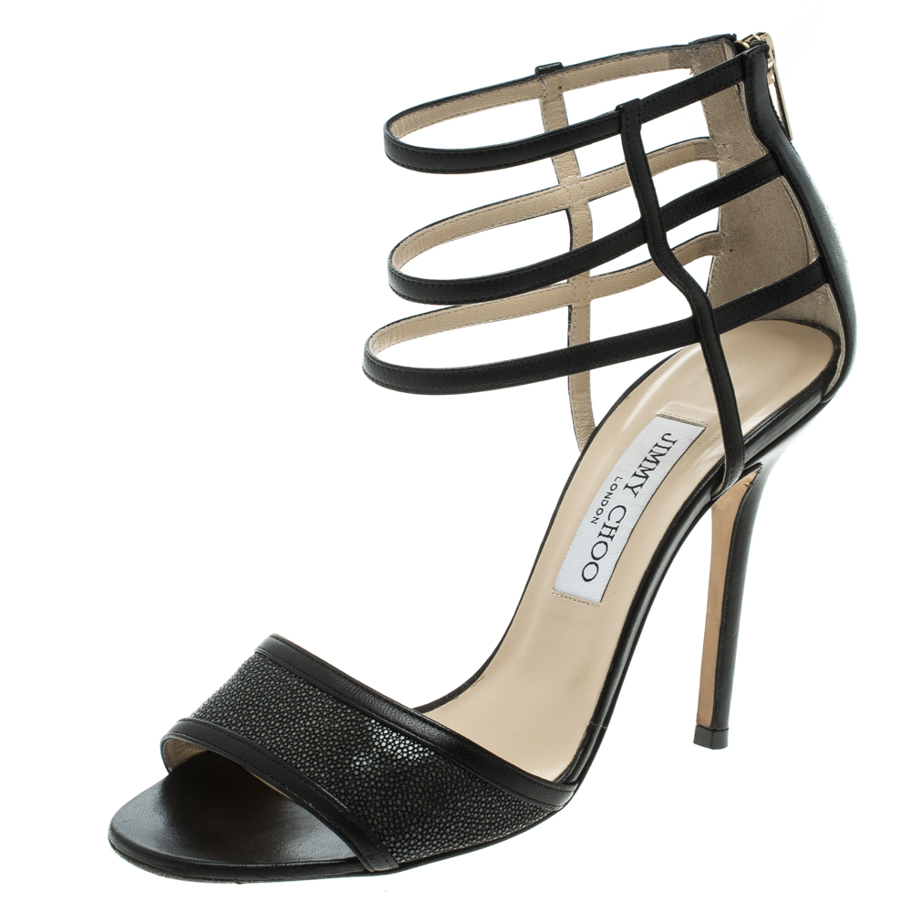 Pre Owned Jimmy Choo Black Stingray Leather Tolka Sandals Size 38