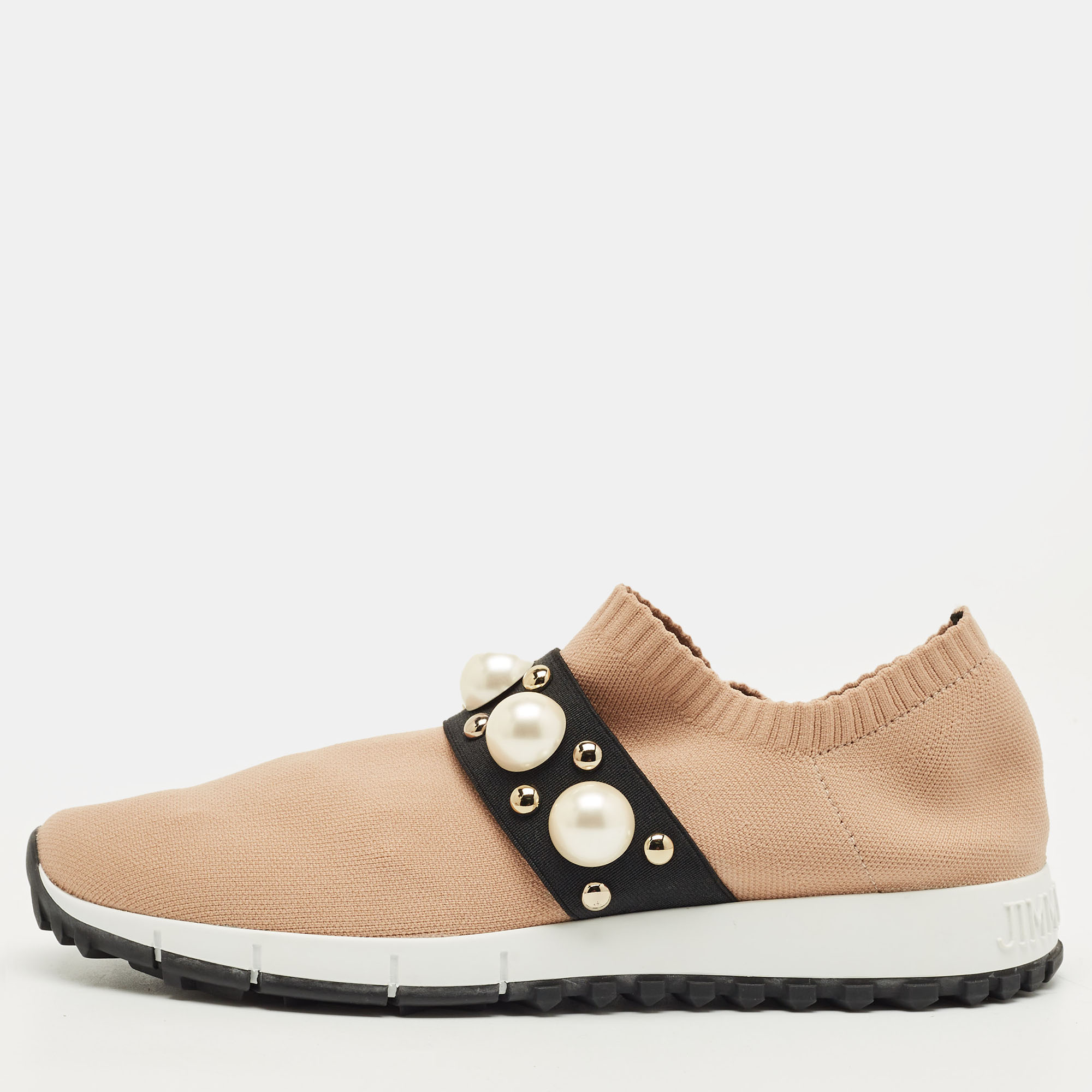 

Jimmy Choo Beige Fabric Studded Accents Sneakers Size