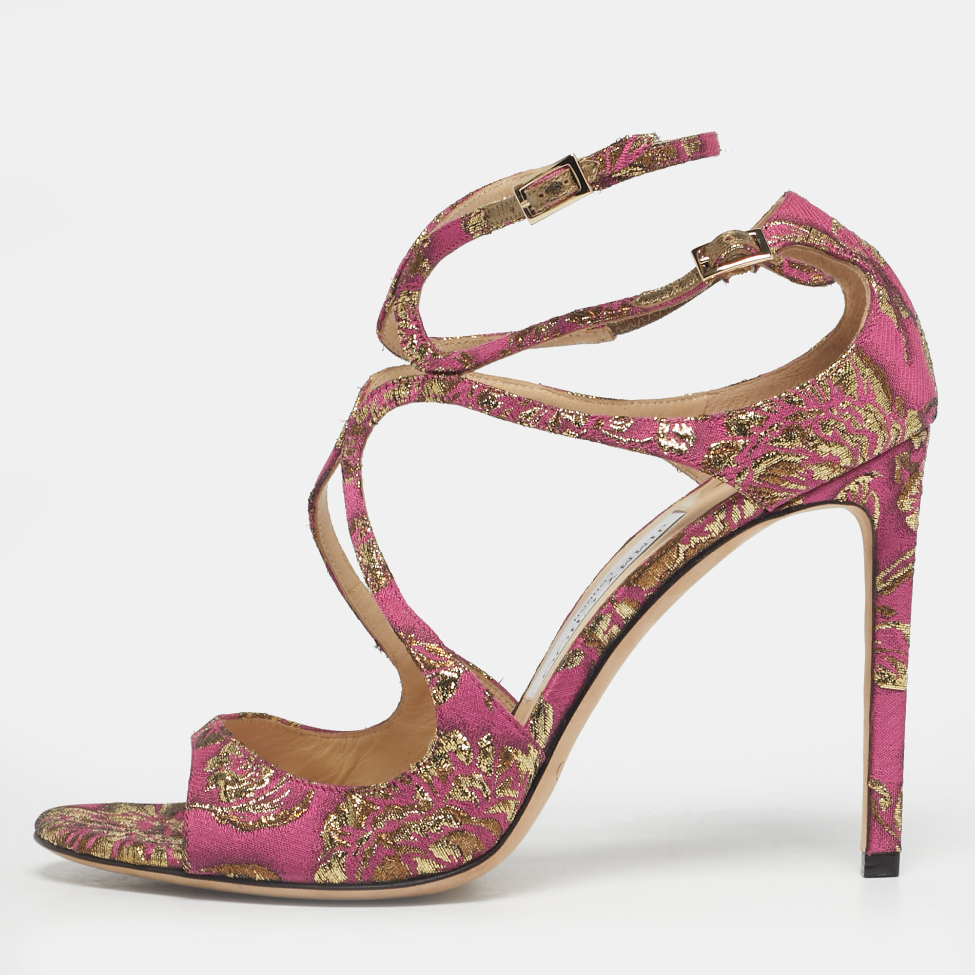 

Jimmy Choo Purple Brocade Fabric Azia Ankle Strap Sandals Size