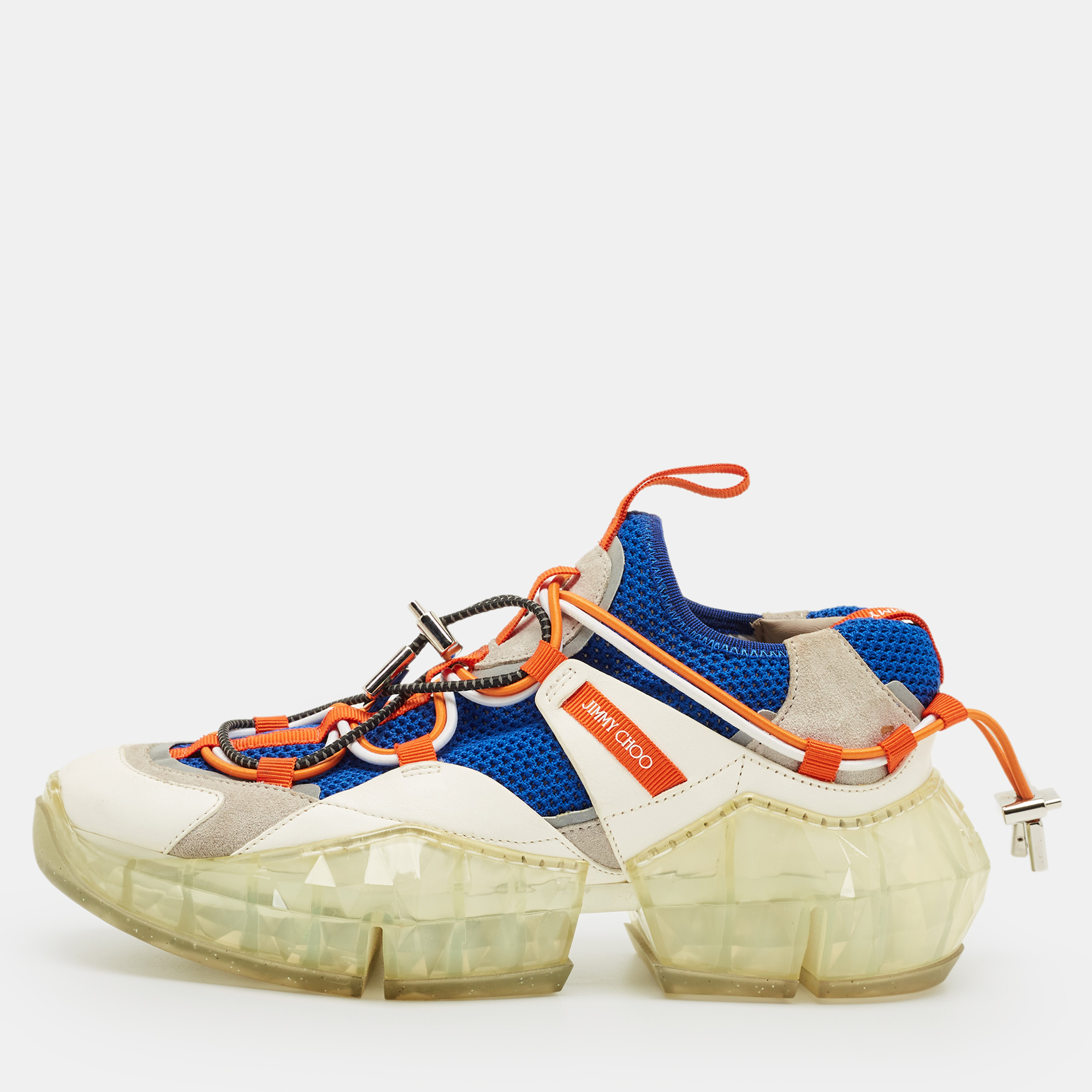 Pre-owned Jimmy Choo Multicolor Leather And Mesh Diamond Trail Sneakers Size 36.5