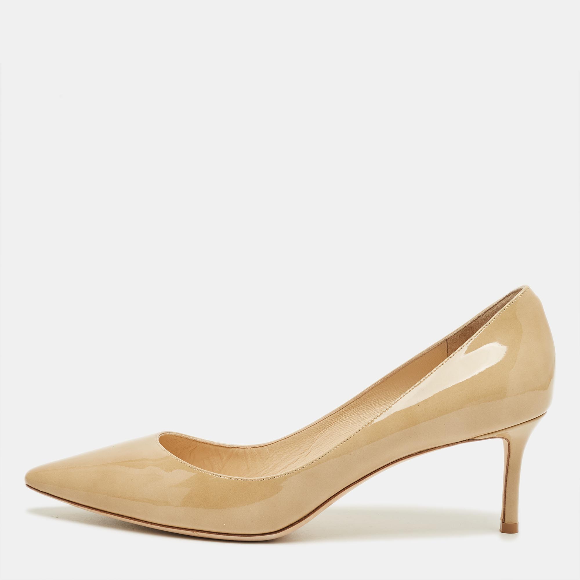 Pre-owned Jimmy Choo Beige Patent Leather Romy Pointed Toe Pumps Size 42 In Sand
