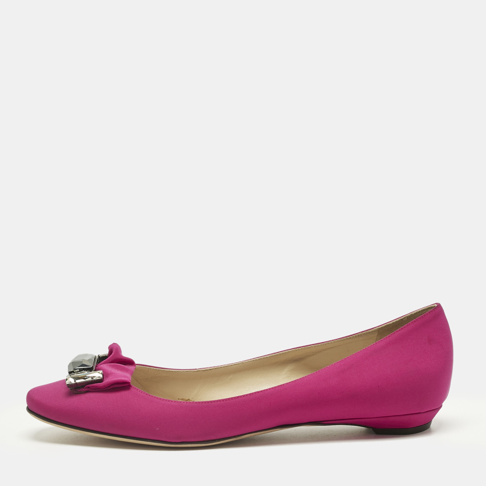 

Jimmy Choo Pink Satin Crystal Embellish round Toe Ballet Flats Size