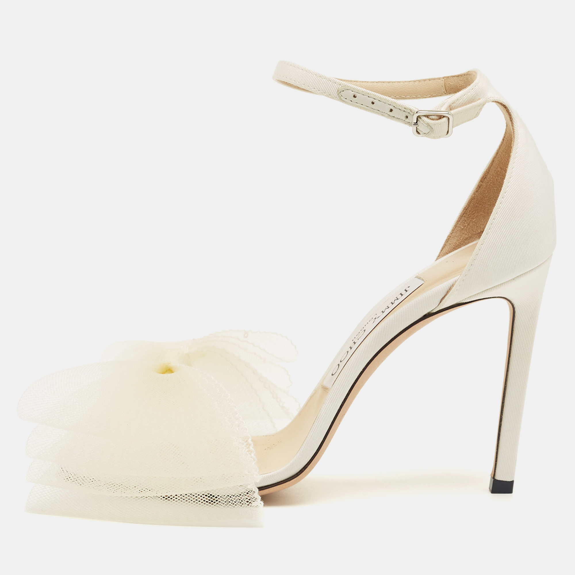 JIMMY CHOO Pre-owned White Fabric Aveline Bow Ankle Strap Sandals Size 36