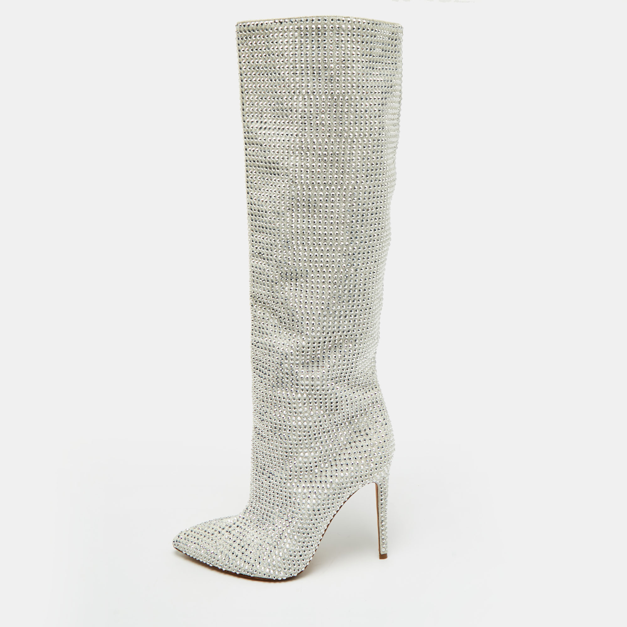 Pre-owned Jimmy Choo Grey Suede Crystals Embellished Knee Length Boots Size 39 In Gray